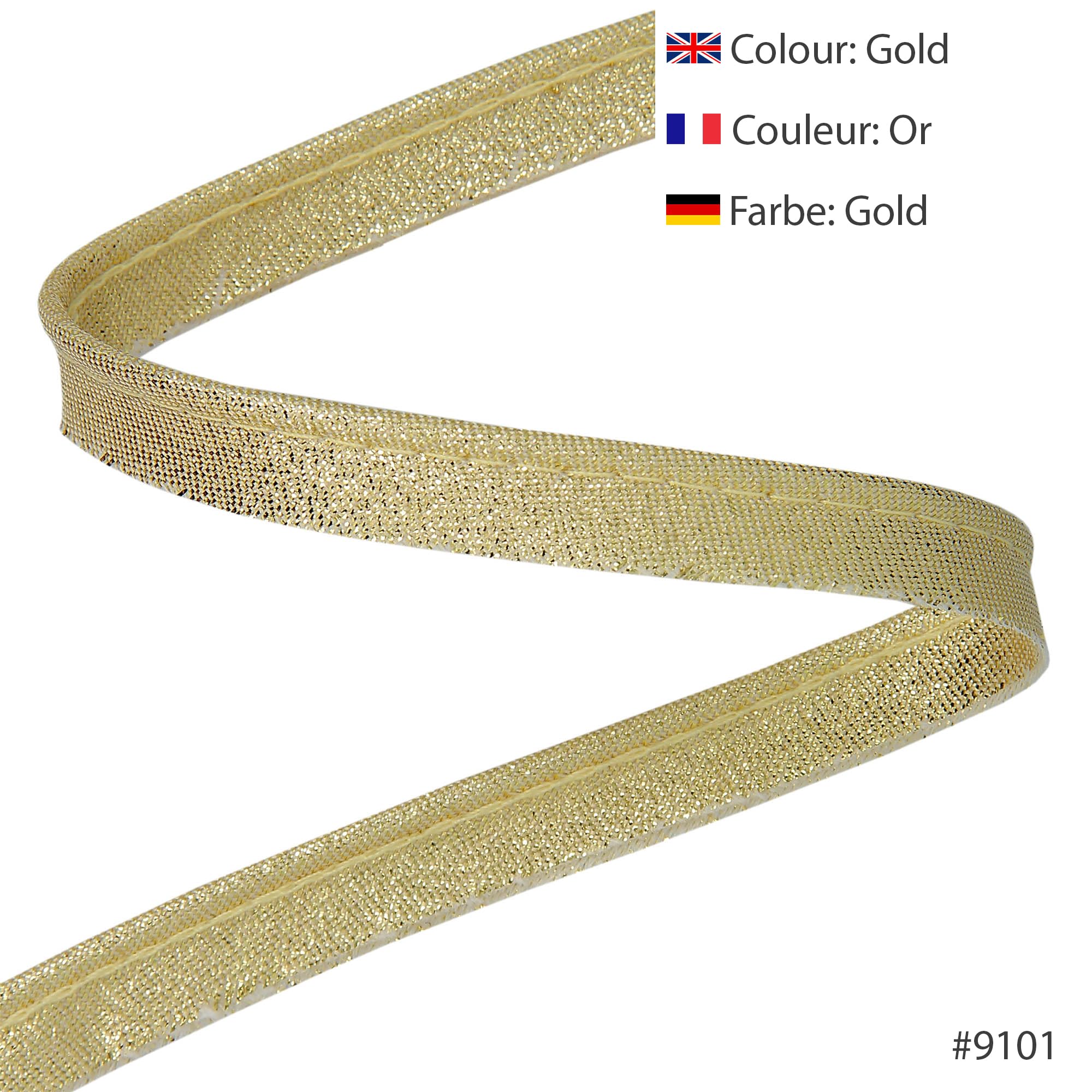 Metallischer Paspelfaden – 10 mm breit, 25 m Rolle, 80% Polyester, 20% Lurex, Kanten zum Nähen, Banner, Polster, Möbel, Paspeln, Kleidung, Decken, Gold