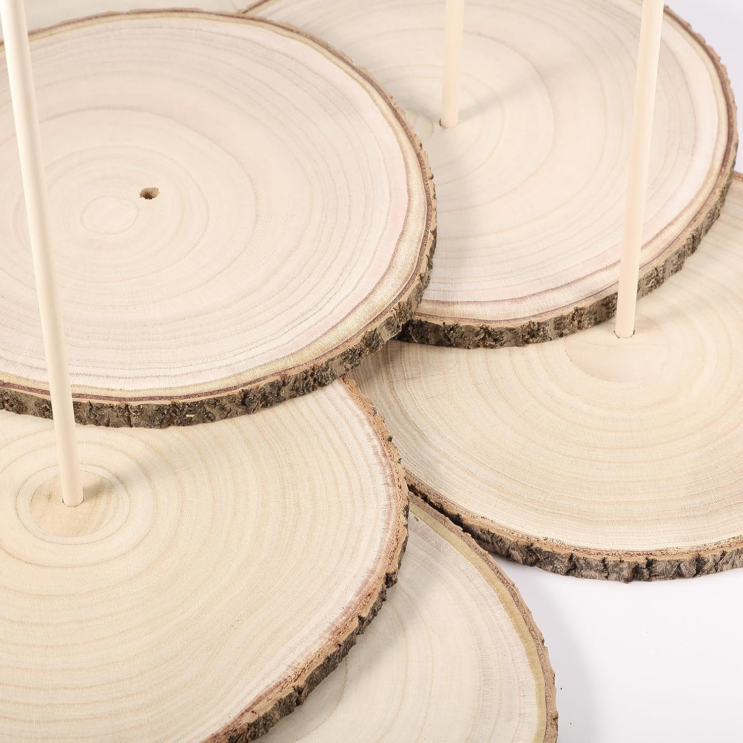 大きな木製スライス 9-10インチ 木製ラウンド ドリル穴 木製スティック付き ブルーとブラウンのパーティーバルーン 性別披露宴 結