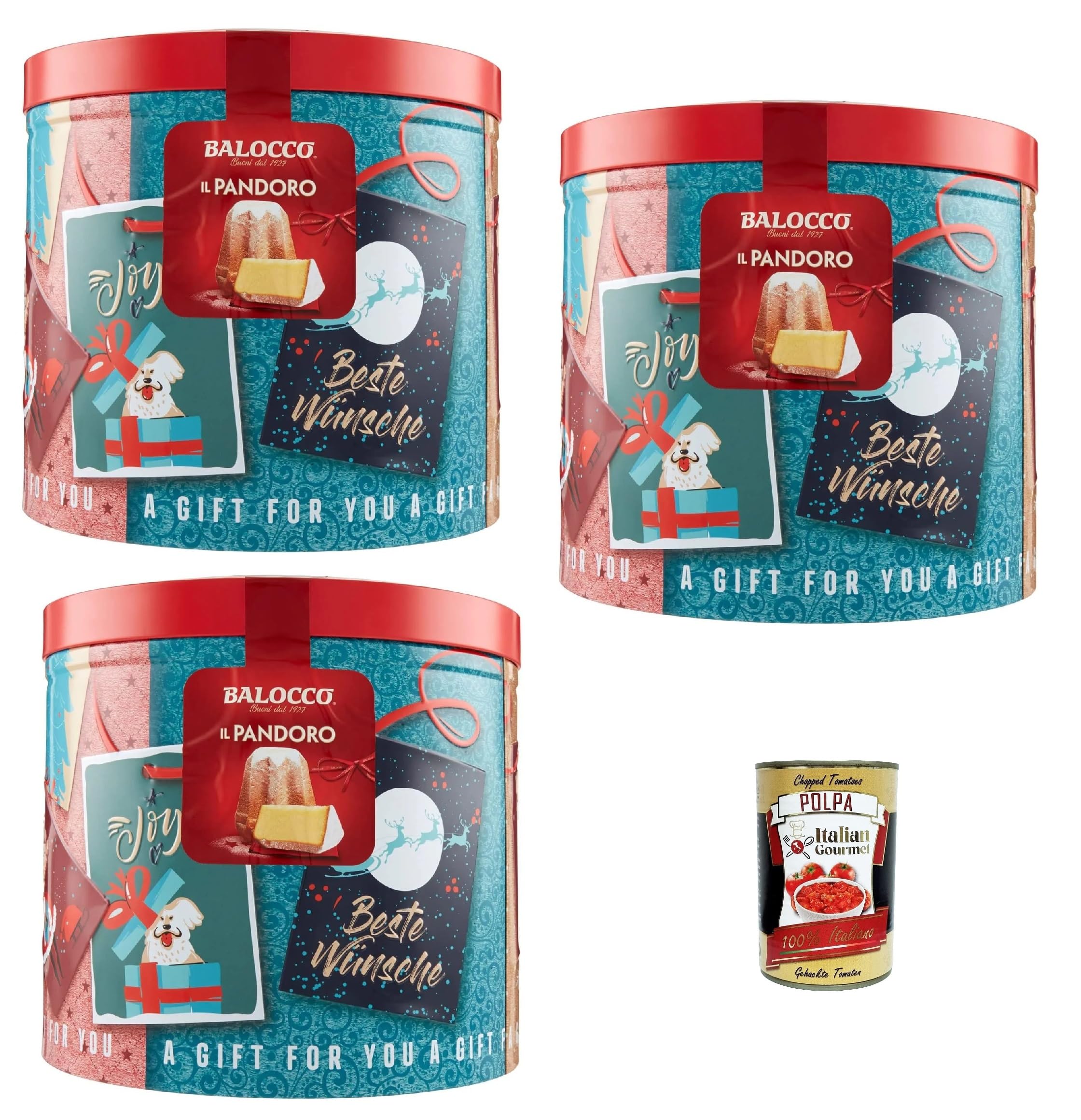 Balocco Il Pandoro 3x 750g Geschenkdose – klassischer italienischer Weihnachtskuchen – natürliche Langzeit-Teigführung, dekorative Metallbox