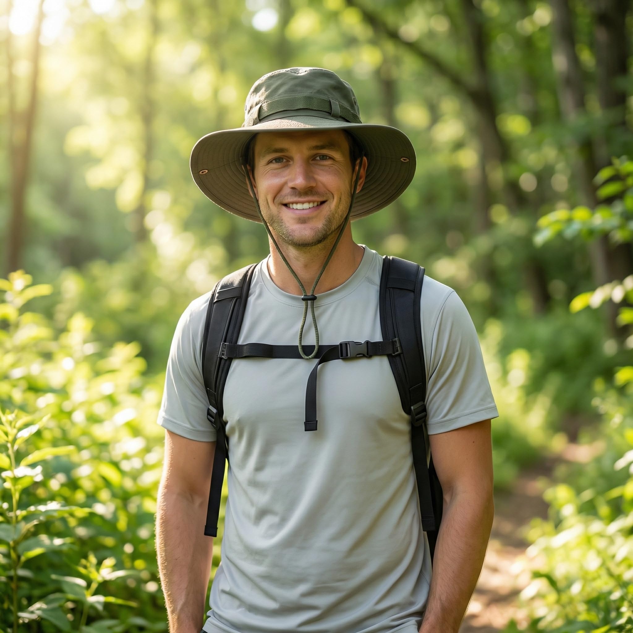 Verstellbarer Fischerhut für Herren und Damen, breite Krempe, faltbarer Safari-Sonnenhut, UV-Schutz, Dschungelhut mit Kinnriemen für Angeln, Wandern, Strand, Outdoor-Aktivitäten