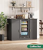 Vista 7 de 53" Fluted Coffee Bar Cabinet with Fridge Space - Wine Bar Cabinet with Drawer & Door Storage, Mini Fridge Stand with Power Outlet for Kitchen
