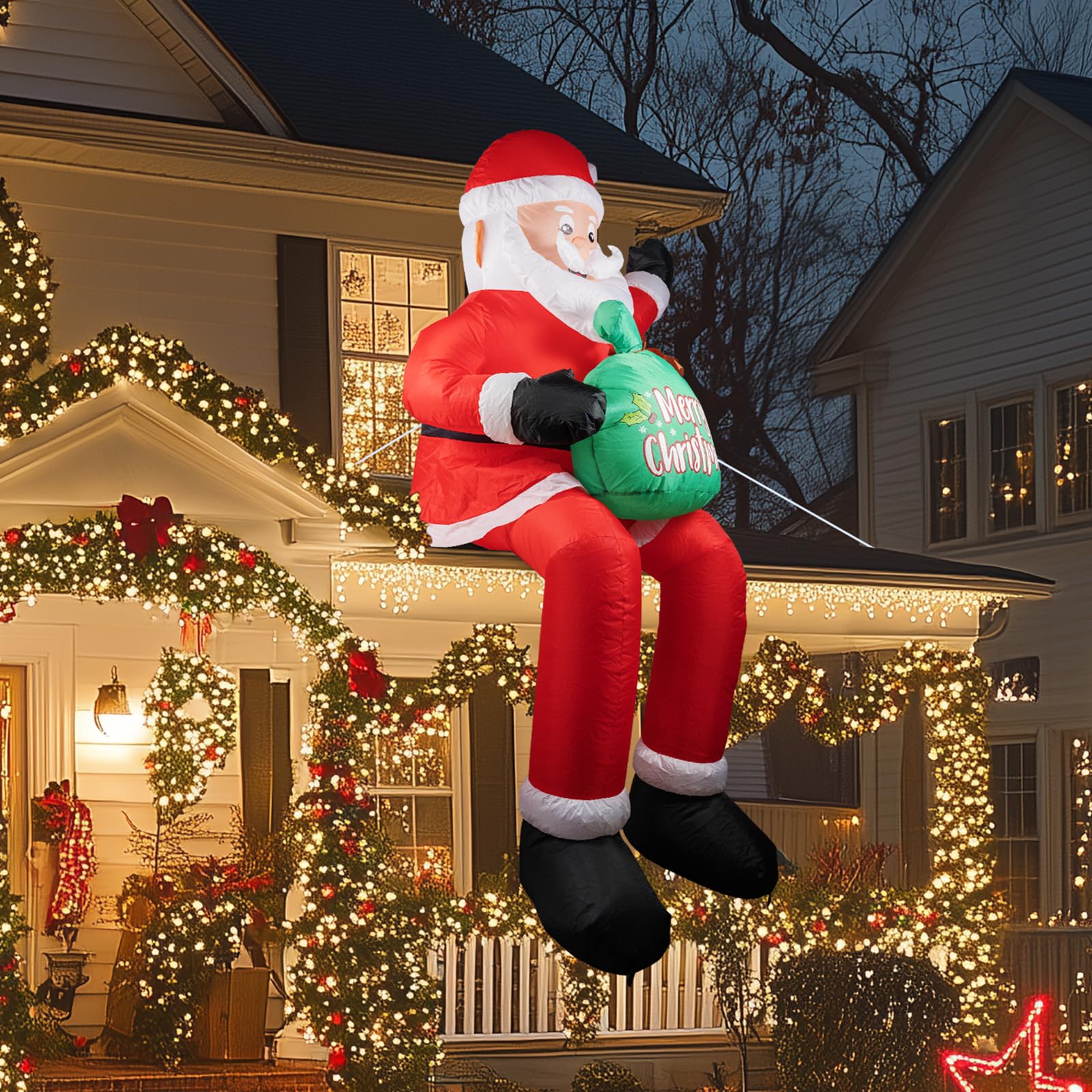 5.6 FT Christmas Inflatable Santa Claus Built-in LED Lights, Blow UP Outdoor Yard Decoration for Xmas Holiday Party Garden Lawn Indoor Decor
