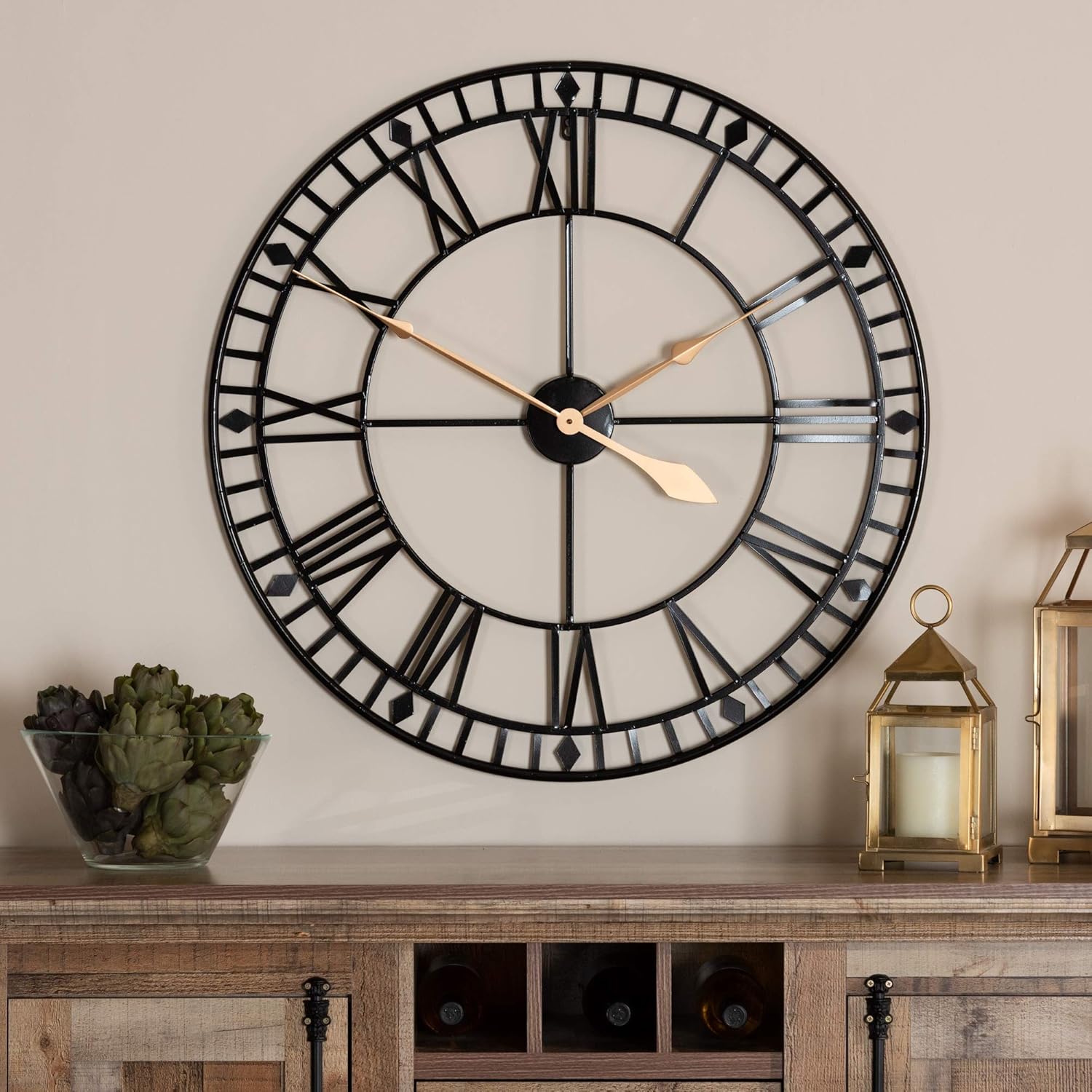 Baxton Studio Janette Classic Contemporary Black and Gold Finished Metal Wall Clock