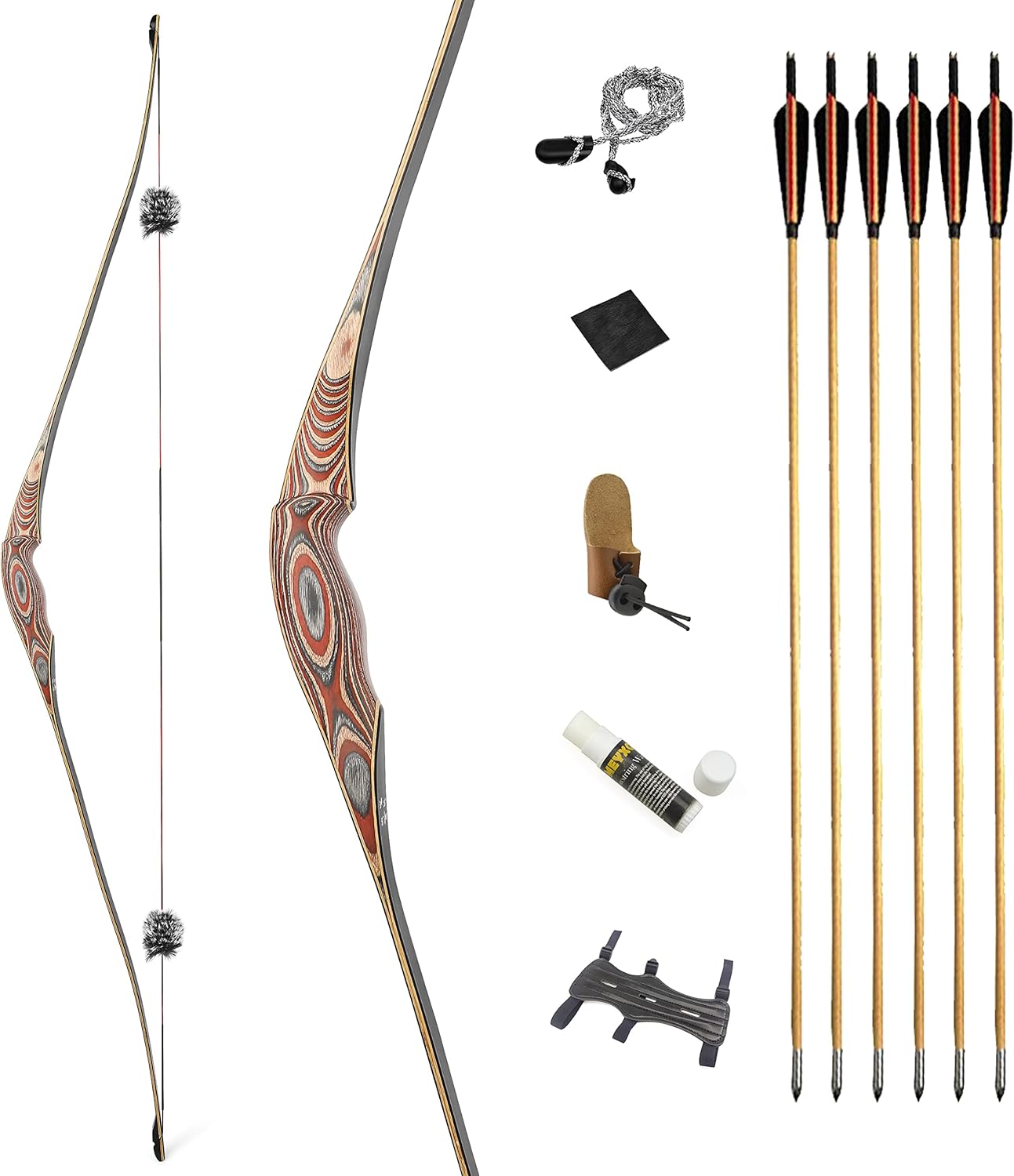 58" Traditional Longbow 20-50 Lbs One Piece Wood Long Bow Right/Left Hand Recurve Bow for Beginner Women Teens