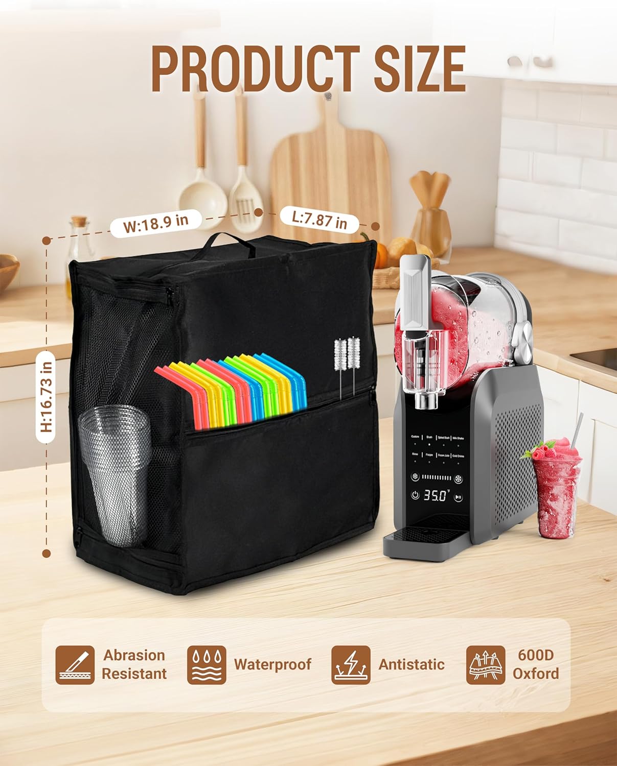Merrysun Slushie Machine Carry Bag Indoor/Outdoor Dual-Purpose Waterproof, Heat-Resistant Dust Cover for Slushie Makers Heavy-Duty 600D Nylon Fabric Custom Fit Protection & Portable Carrying Accessory