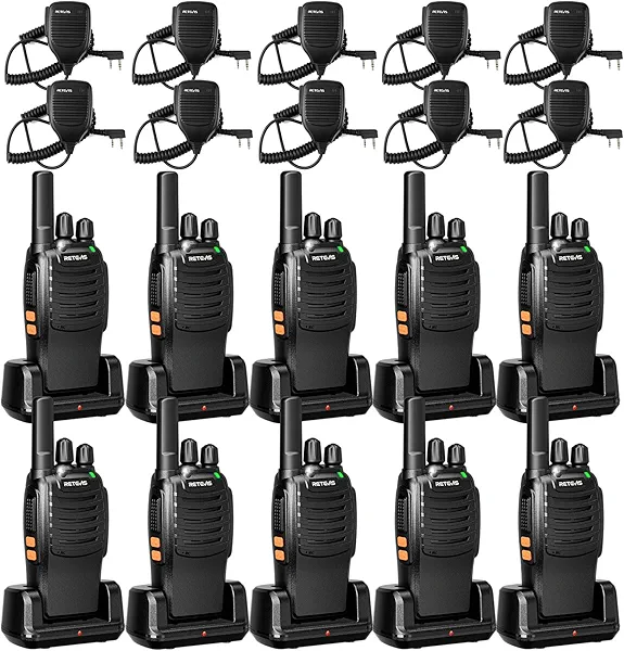 Retevis H-777 Walkie Talkies with Mic, Adults 2 Way Radios Long Range Rechargeable, License-Free, Crystal Audio, for School Work Construction Site(10 Pack)