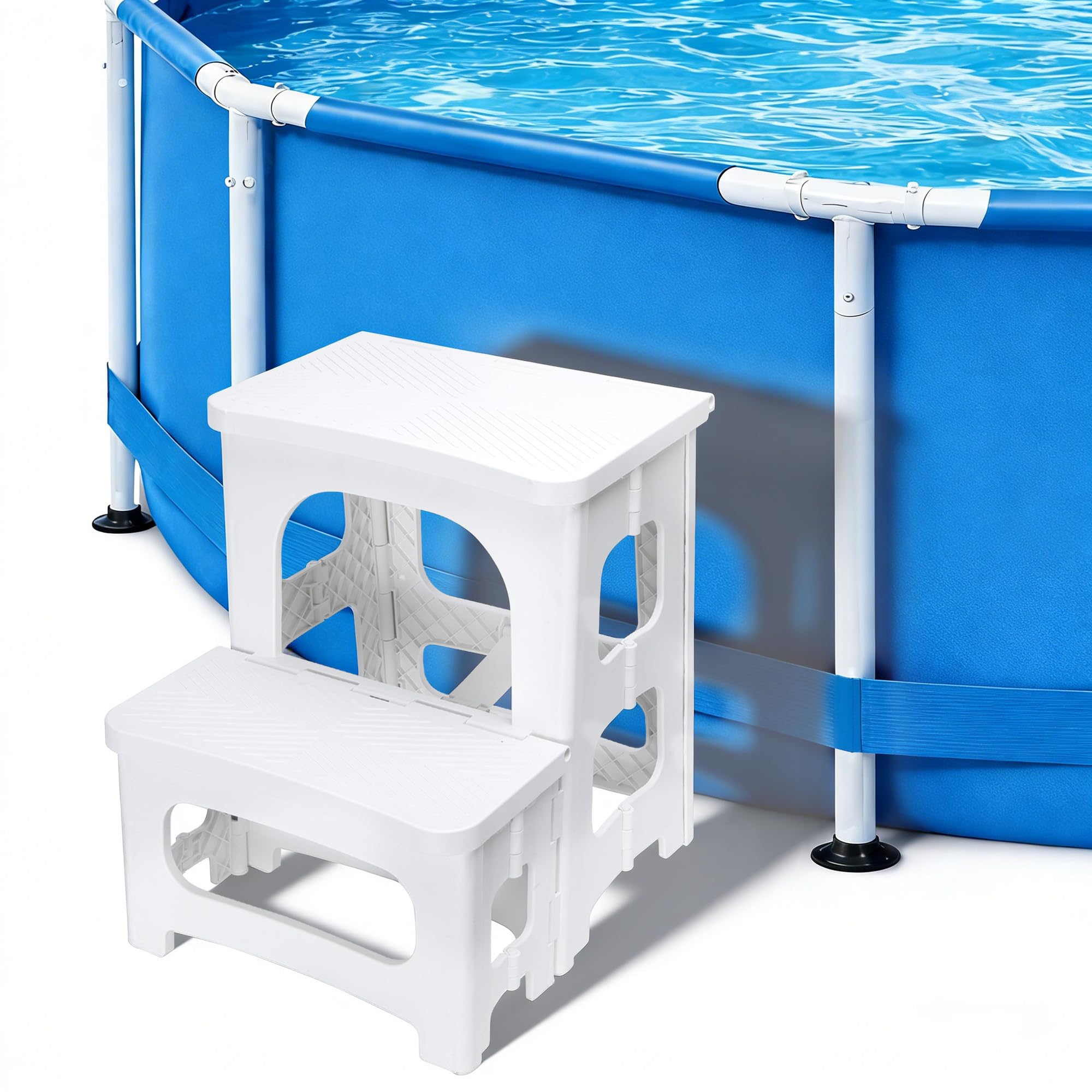 DECOHS Foldable Spa Hot Tub Steps, Non-Slip 2 Step Stool Pool Ladder, Universal Spa Steps Hot Tub Stairs for Outdoor Indoor Deck Patio Steps Accessories, White-picture-17