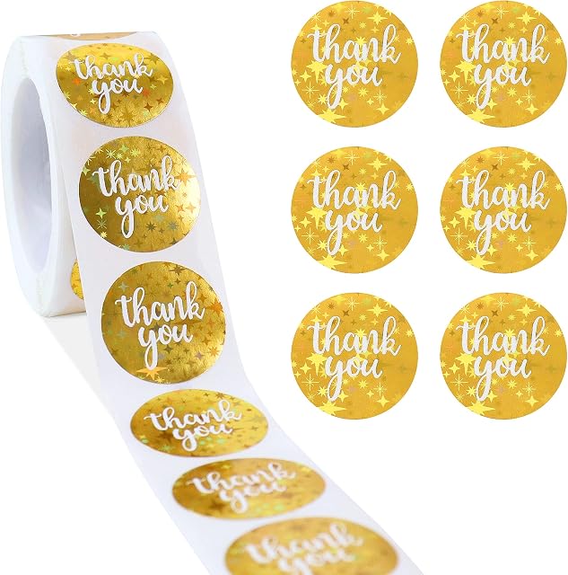 Blumomon 500Pcs 1 Inch Laser Orange Thank You Stickers for Baking Packaging Envelope Seals Stickers Tags for Wedding Birthday Party Gift Wrap Bag