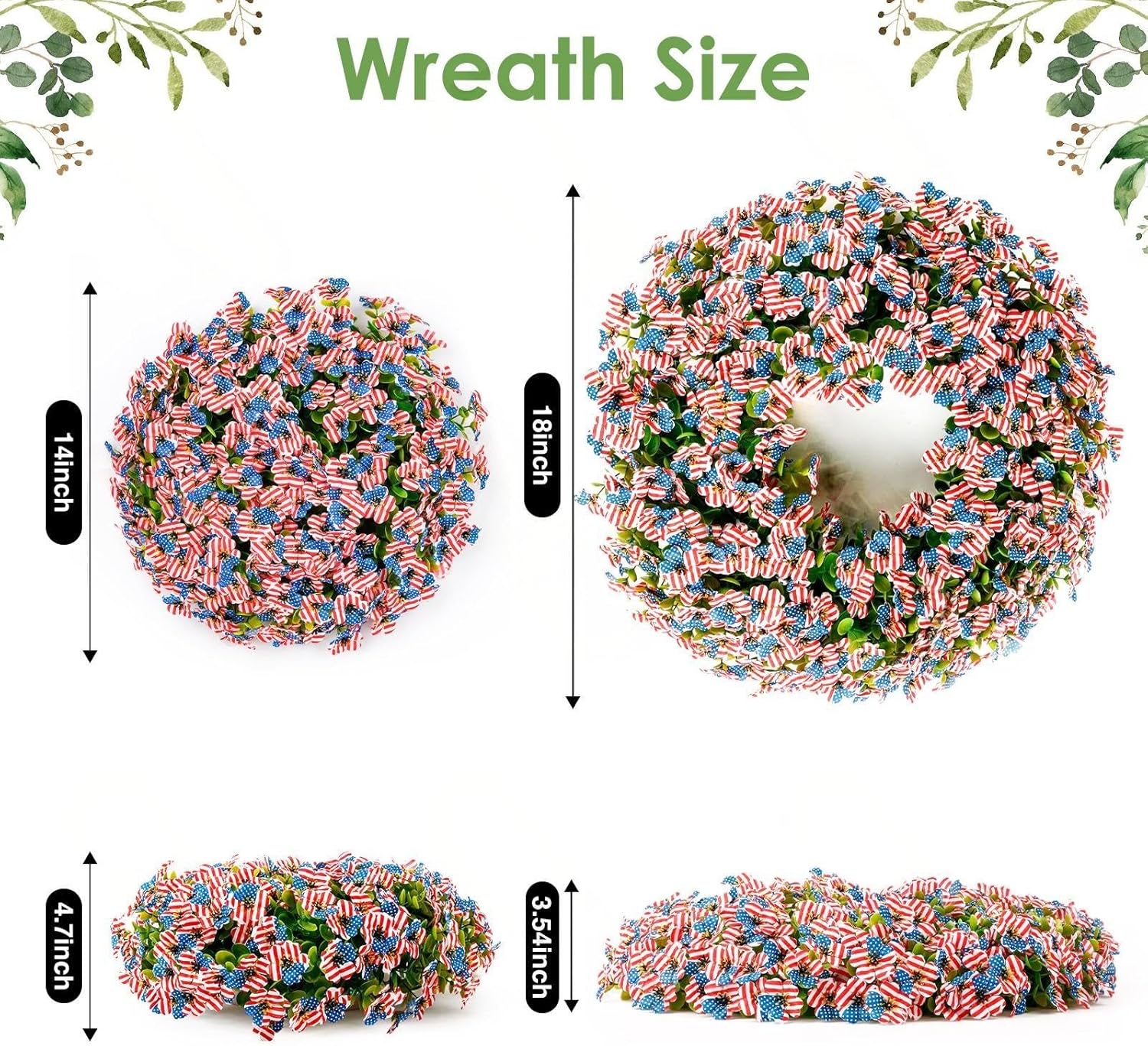 Patriotic Wreath, American Flag Wreath, Perfect for Memorial Day, Presidents Day, Veterans Day, 4th of July/Independence Day, All-Season Artificial Greenery for Front Door Decoration (16-Inch)