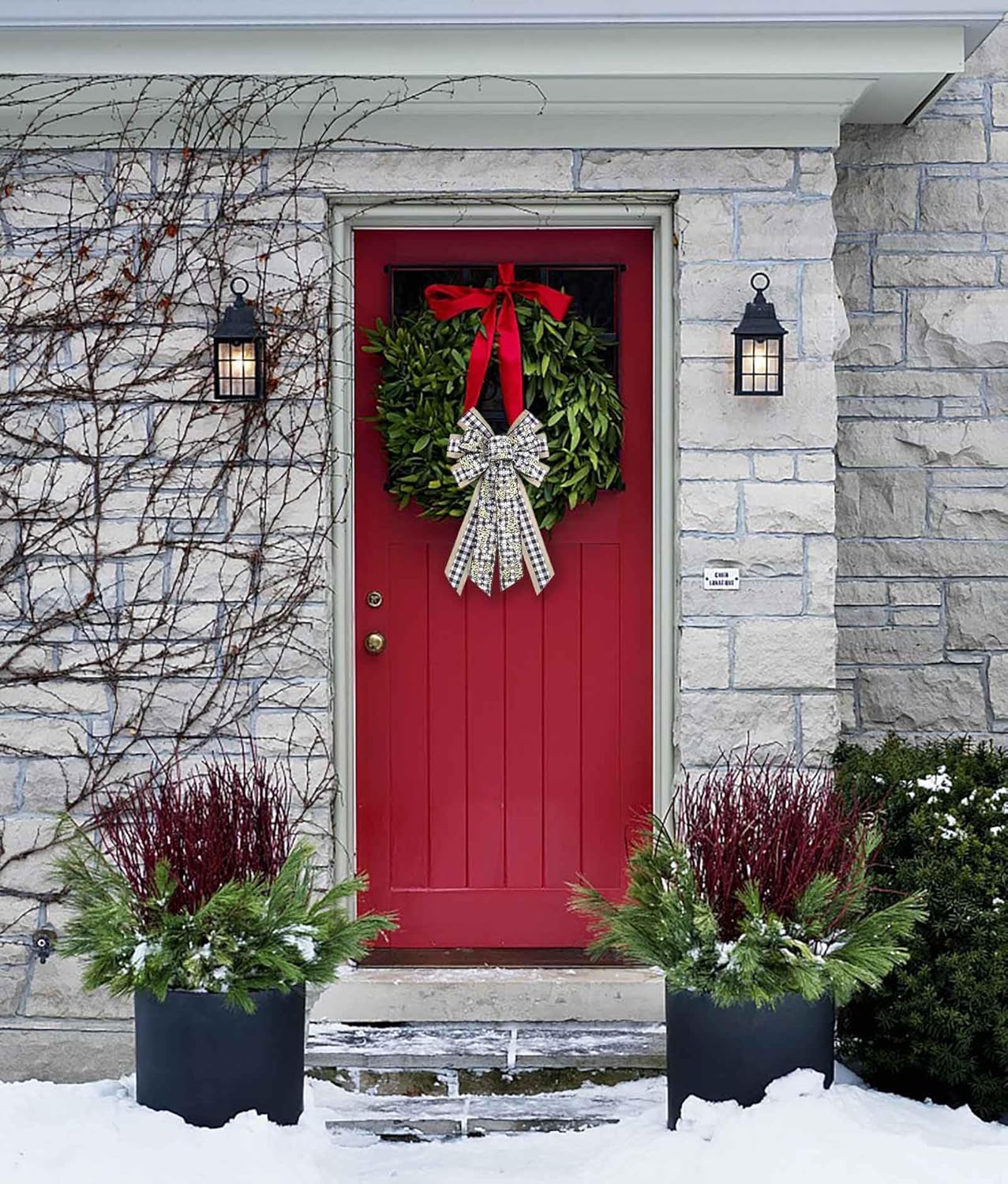 Large Christmas Bows for Wreath, Christmas Wreath Bow Black Buffalo Plaid Burlap Xmas Tree Topper Bows for Front Door Party Decorations - Image 6