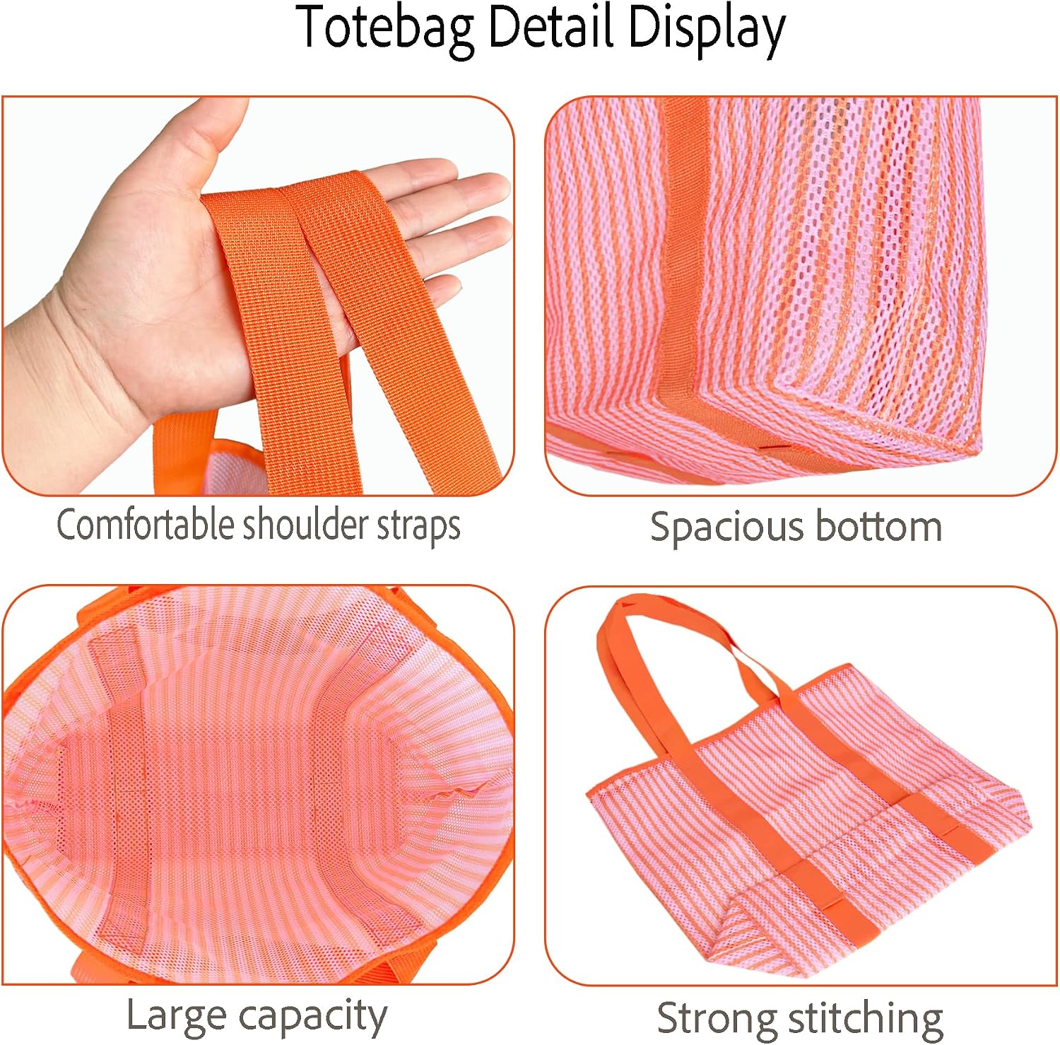 Strip Mesh Beach Tote Bags, Causal Pool Bags for Swimming Picnic Vacation Essentials | bright color