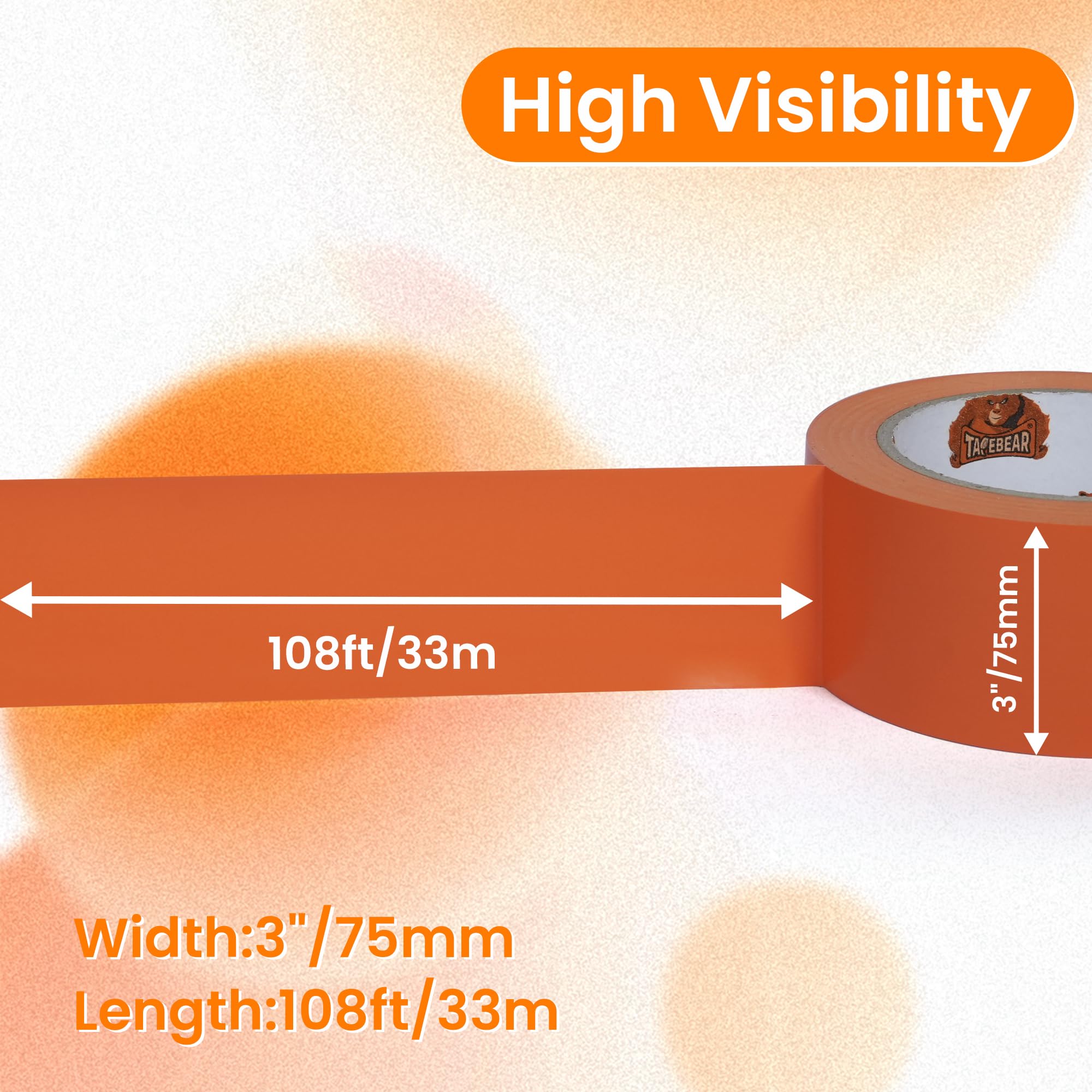 TAPEBEAR Floor Tape Orange Vinyl Tape 75mm x 33m - Image 2