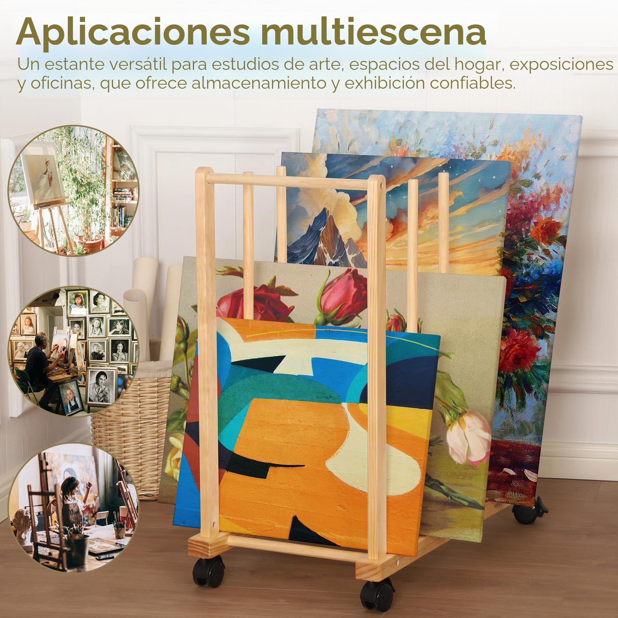 VISWIN Art Storage Rack, Art Canvas Storage, Canvas Boards Rack Art Storage con asa y ruedas giratorias para tablero de dibujo, panel, bloque de papel para estudios de arte, obras de arte, galerías.