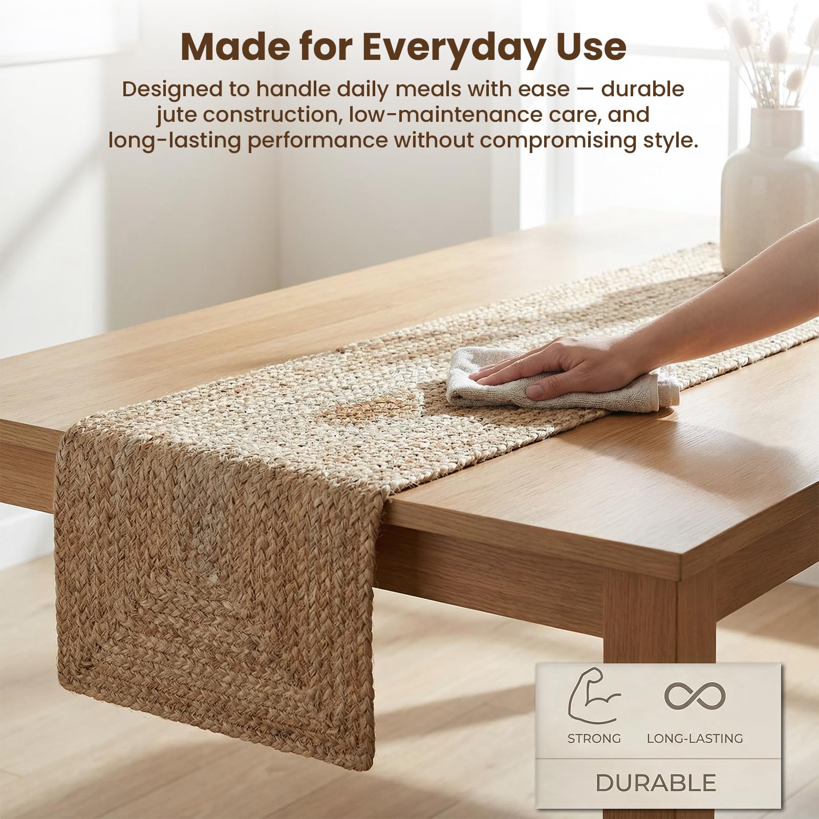 Craft Trade Runner da tavola in iuta intrecciata, per feste di nozze, rustico, vintage, in sisal, tessuto fatto a mano, runner da pranzo naturale, 33 x 122 cm, rettangolare