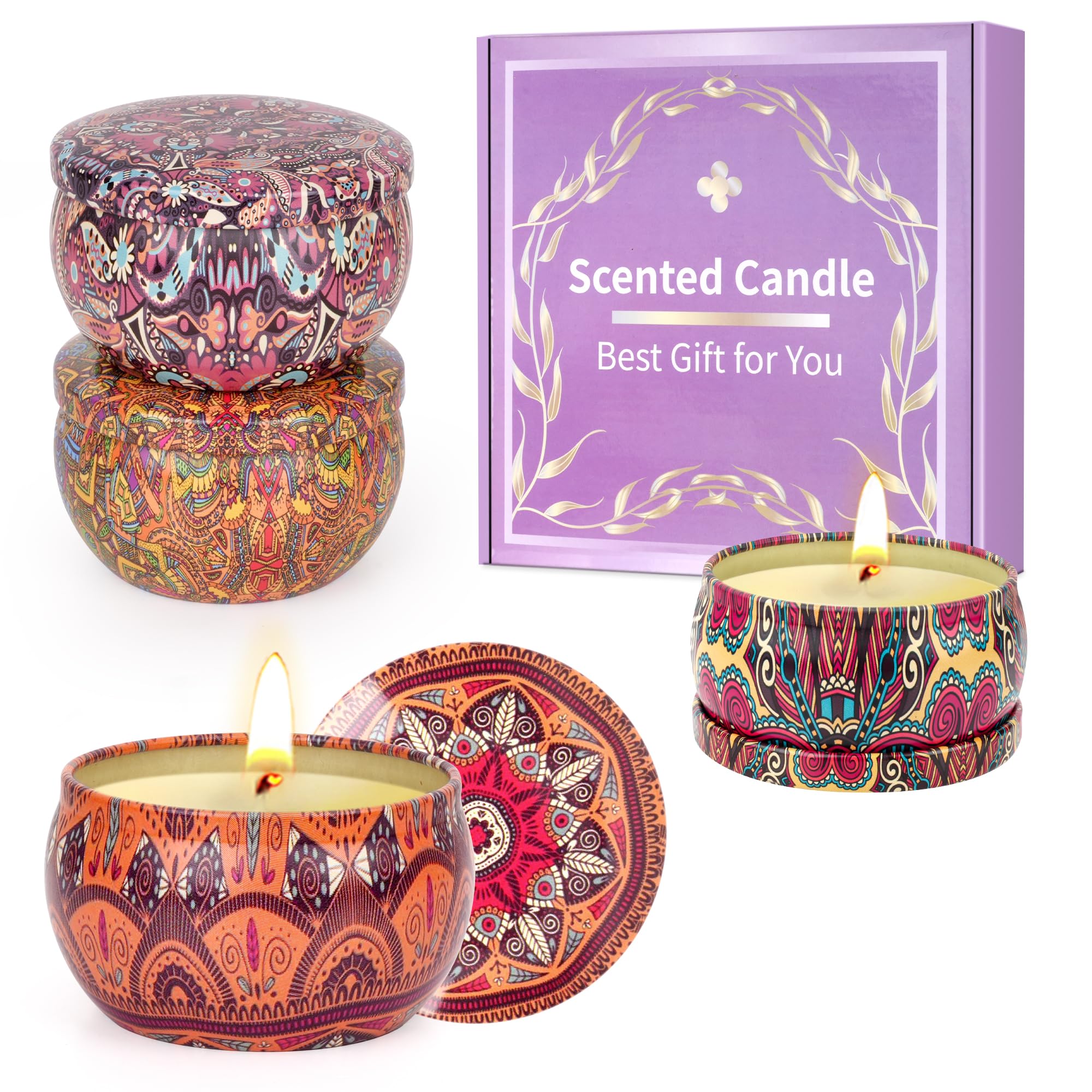 Juego de 4 velas perfumadas para mujer, velas de aromaterapia, cera de soja, velas de cristal para el hogar, día de la madre, cumpleaños, alivio del estrés,regalo de amigo