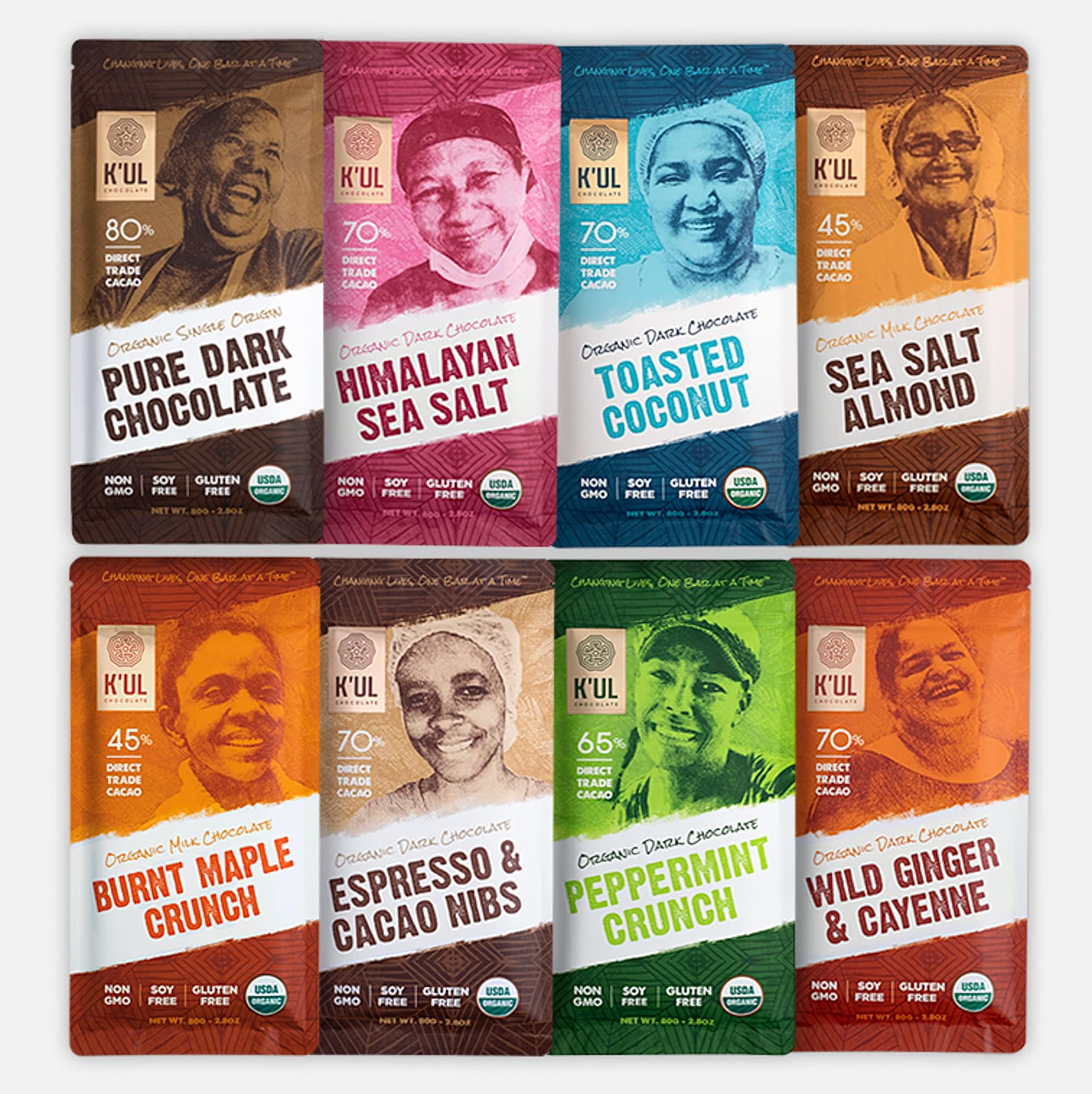 K'UL Chocolate Bars | 8 Pack Milk & Dark Chocolate Variety | Organic, Vegan (dark chocolates), Gluten Free, Soy Free, Non-GMO, Bean-to-Bar, Fair Trade Dark & Milk Chocolates