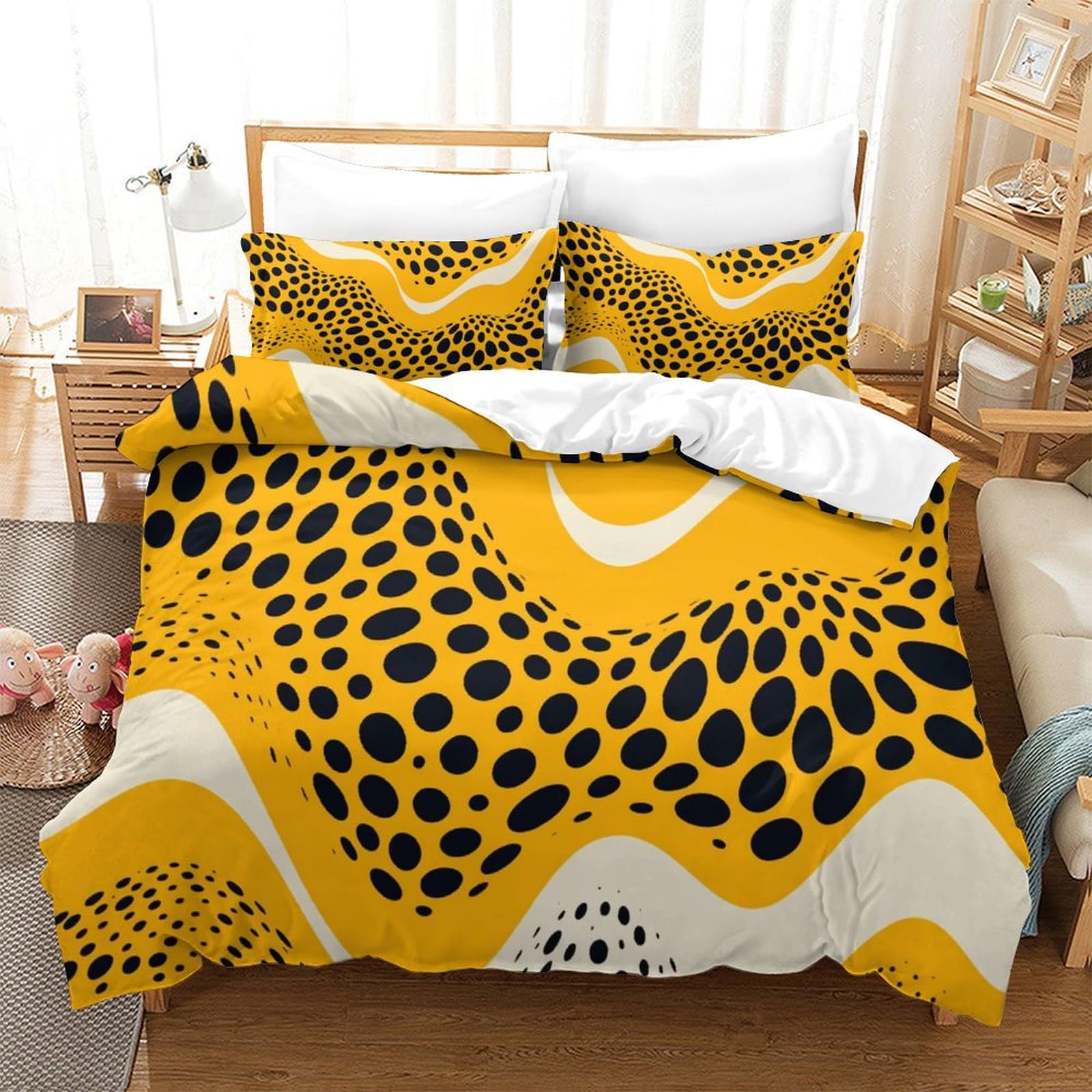 P1S9U7W5Y Vivid Abstract Dot 3D Printed Duvet Cover Set 3pcs Microfiber Wave Bedding Set Double