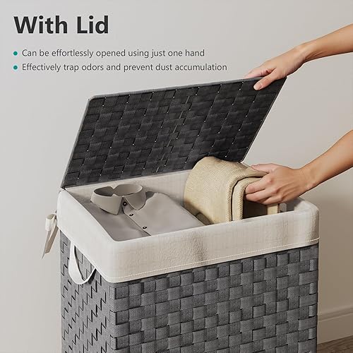 Miniatura 9 de Fiona's magic - Cesta para ropa sucia con tapa, tejida a mano con bolsas de forro extraíbles, cesta alta plegable para dormitorio, baño y