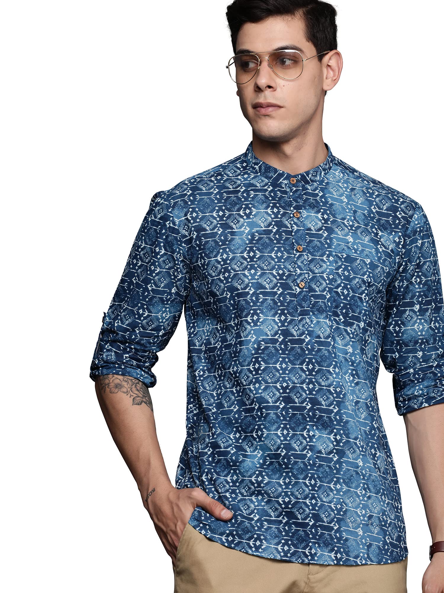 indo era Men's Cotton Straight Kurta (MKR0BL1121_Blue-S to 2XL-Size)-picture-18