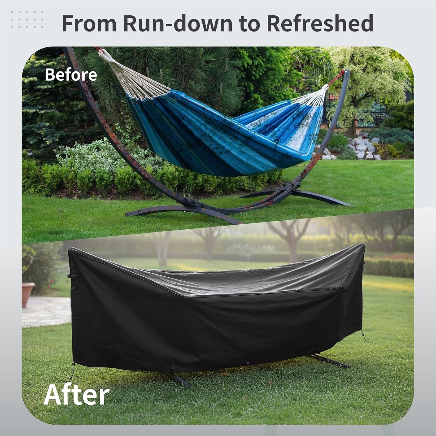 Large Hammock Cover, 149.6 x 6.7 x 31.5 in, Long-Lasting Polyester Fabric, Windproof, Waterproof, Dustproof, with Storage Bag, Easy to Clean, Adjustable Buckles, Black