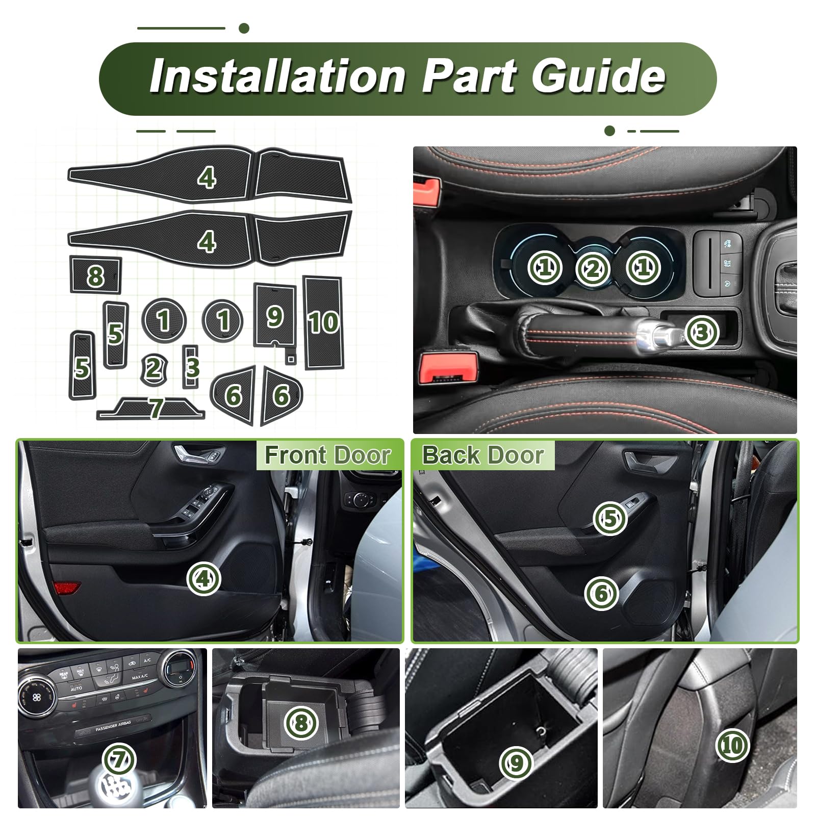 Compatibile con Ford Puma II 2020-2024 Tappetini Antiscivolo per Ford Puma ST ST-Line Titanium Tappetini in Gomma per Console Centrale, Porta Bicchieri, Scanalatura Porta (Bianco)