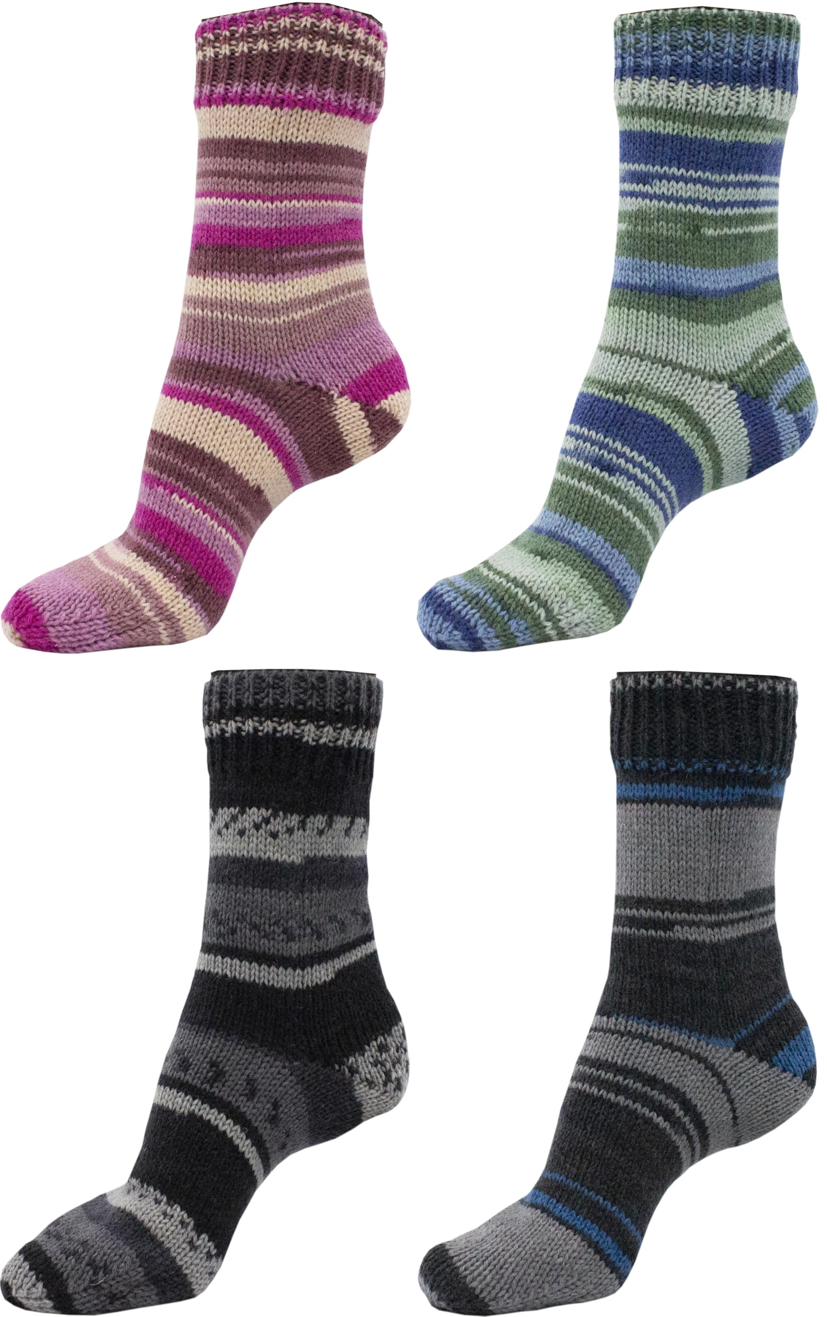 Gomitolo di lana per calze a 6 fili, colori colorati, 4 x 150 g, qualità premium, 375 m, lunghezza per gomitolo, certificato Öko-Tex, Made in Europe, senza infeltrimento (set scuro)
