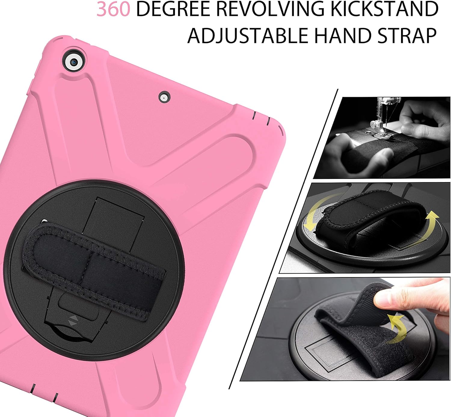 Top Brands TSQ iPad 9th/8th/7th Generation Case for Kids Girls Women Lovely Pink w/Screen Protector | iPad 10.2 Case 2021/2020/2019 Durable Silicone w/Stand Hand Shoulder Strap for iPad 9th/8th/7th Gen, Pink