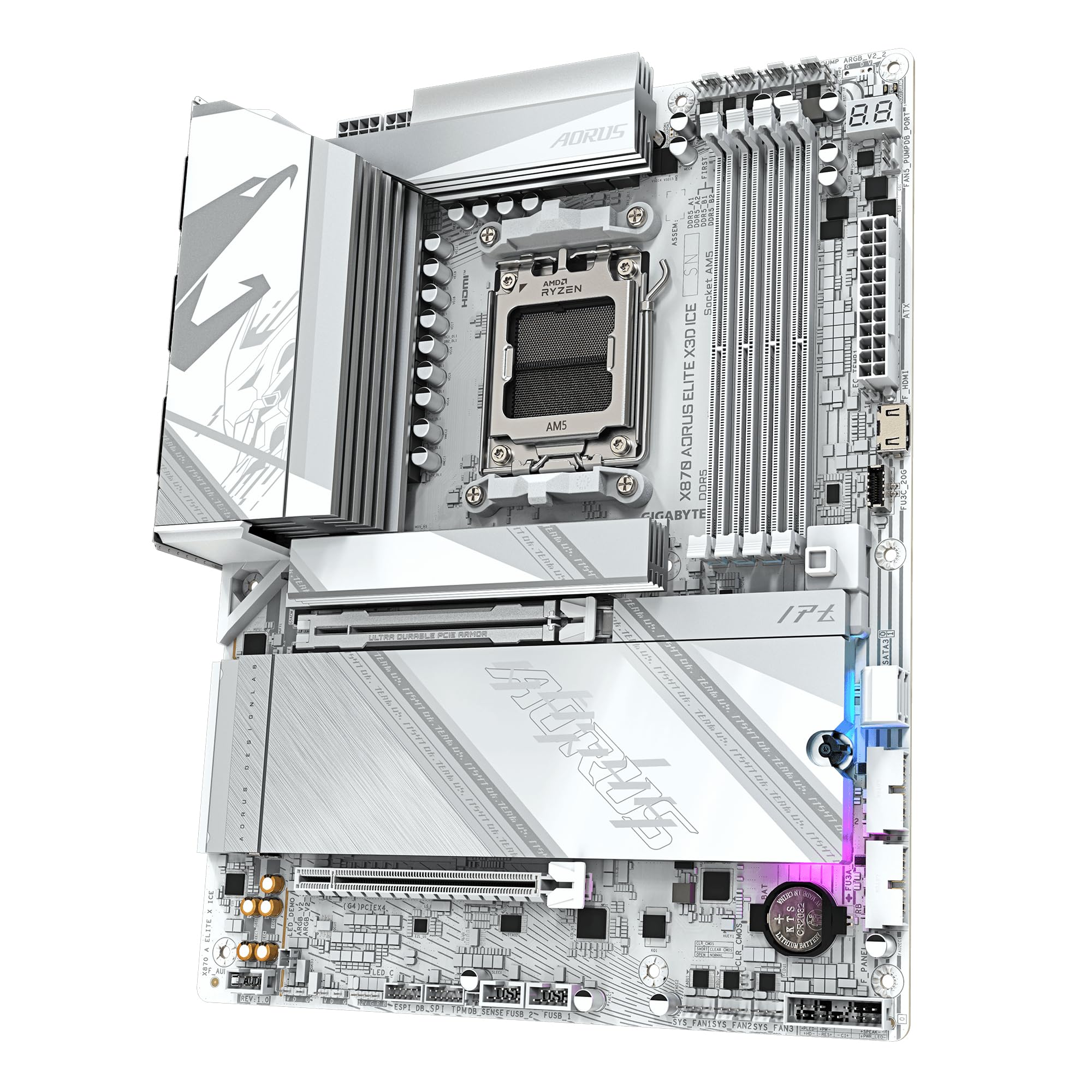 GIGABYTE Płyta główna X870 AORUS ELITE X3D ICE - obsługuje procesory AMD Ryzen 9000, 16+2+2-fazowy cyfrowy VRM, do 9000 Hz DDR5 (OC), 2xPCIe 5.0 + 2xPCIe 4.0, Wi-Fi 7, 2.5 GbE LAN, USB 4