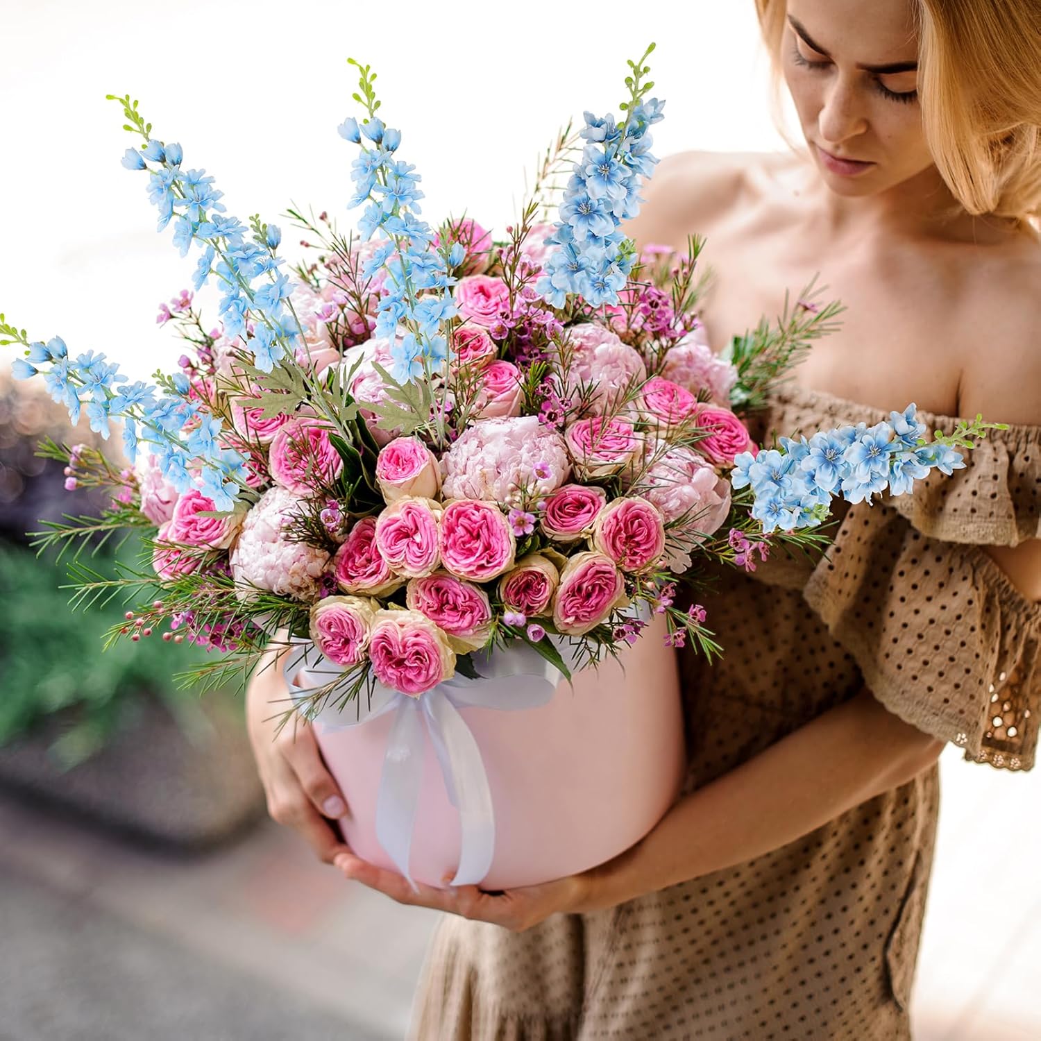 10 Pcs Delphinium Artificial Flowers for Decoration, 33.86 Inch Long Stem Larkspur Fake Flowers Light Blue Faux Silk Bouquets for Tall Vase Wedding Home Decor Floral Arrangements(Light blue) - Image 6