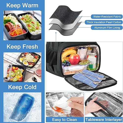 Miniatura 2 de MATEIN Mochila de 18 pulgadas para hombre, mochila de trabajo extra grande con compartimento para el almuerzo, bolsa térmica térmica resistente al