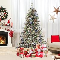 Vista 8 de Goplus Árbol de Navidad artificial preiluminado de 6 pies, árbol de Navidad con bisagras con conector de alimentación rápida de 360°, 350 luces LED