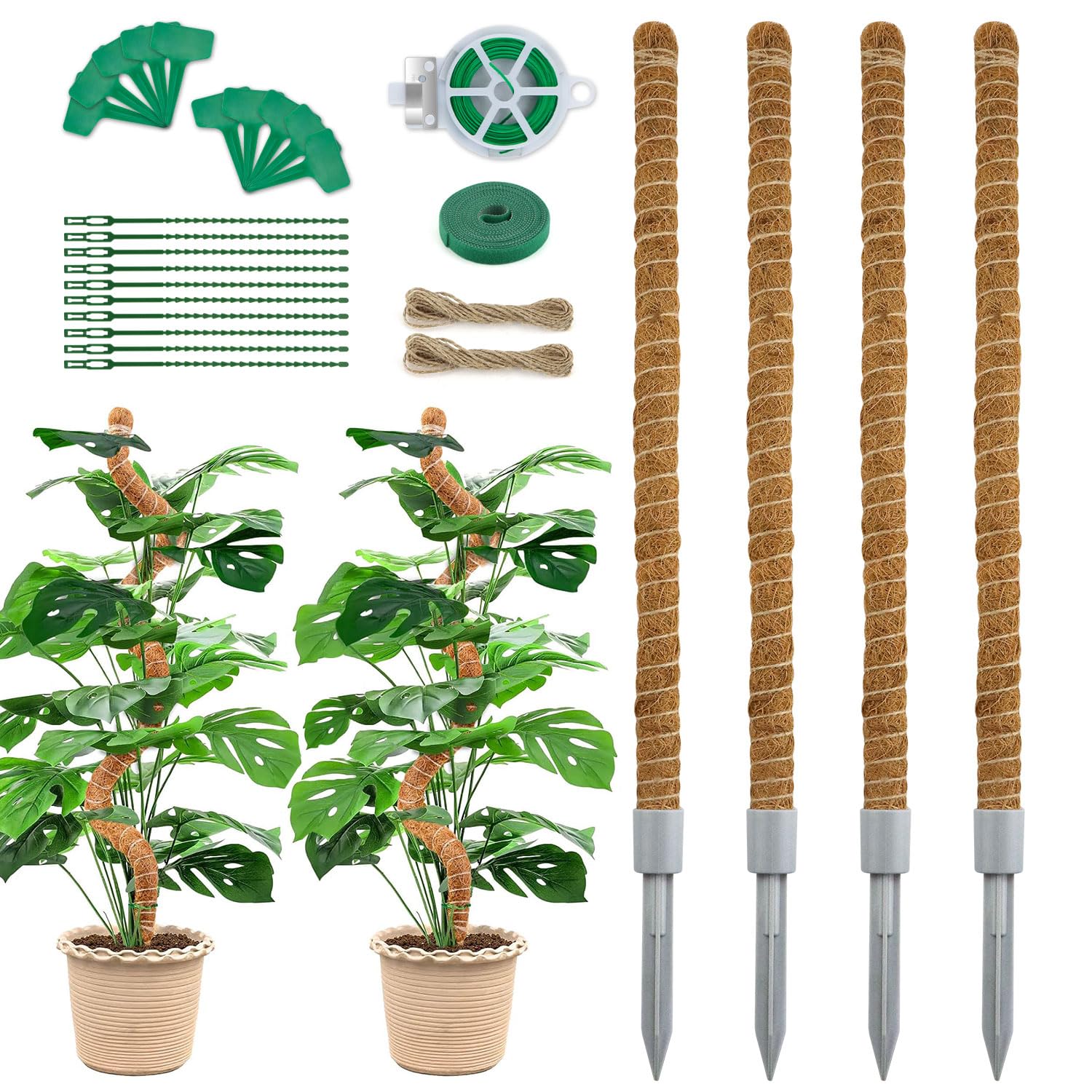 Homvvi Moss Poles 28 Inch (Set of 4), Coco Coir Poles for Monstera, Indoor Plants Support