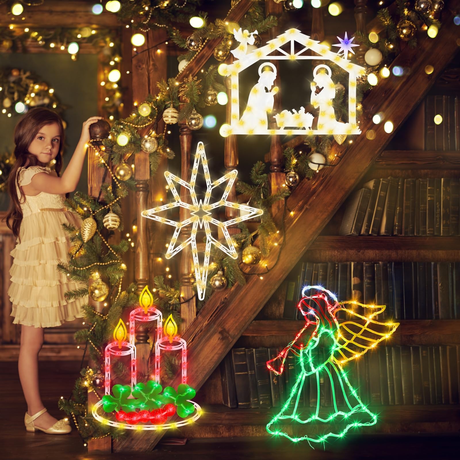 TRWYMZ Decoraciones navideñas: luces de silueta de ventana de Navidad de 16 pulgadas