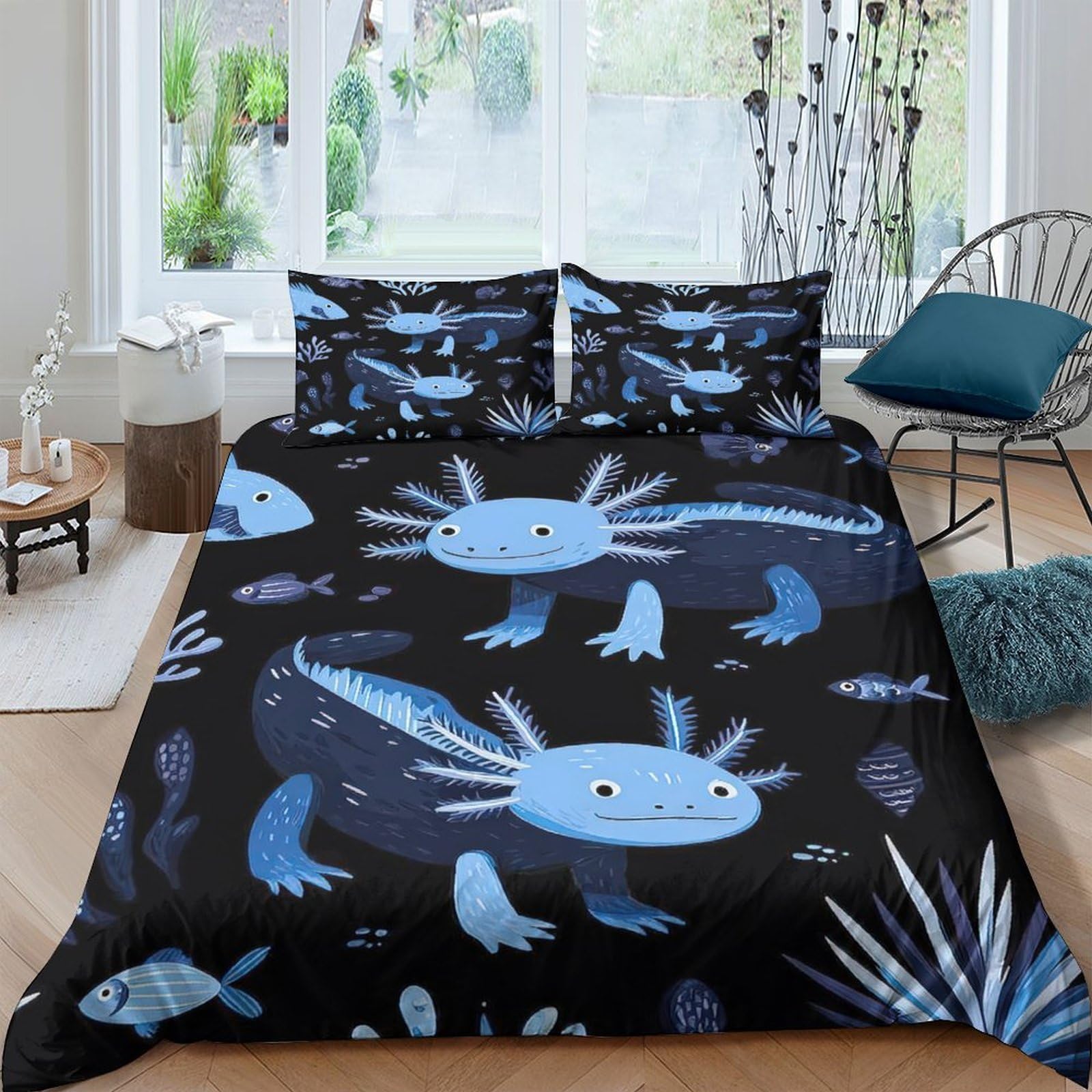 3D Printed Axolotl Quilt Cover, Microfiber Duvet Cover Hidden Zipper for