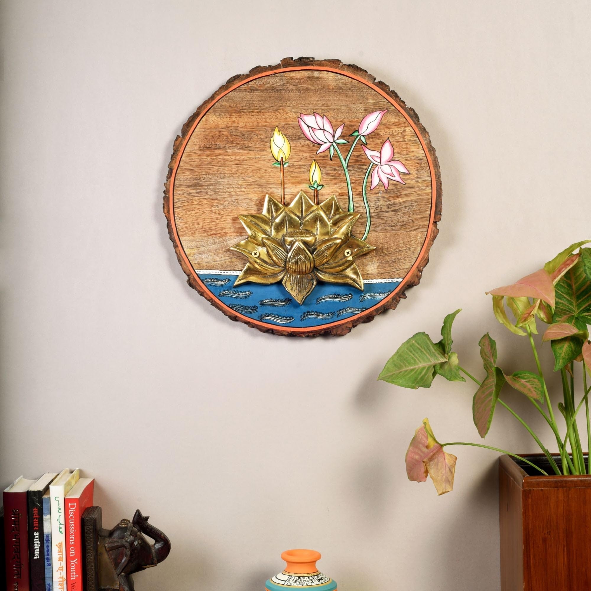 Kamala Lotus Wall Art, Handcrafted Wooden Decor with Lotus Flower and Diyas for Purity, Grace and Spiritual Glow | Handcrafted Wall Art for Home Decor & Office Spaces-image-19