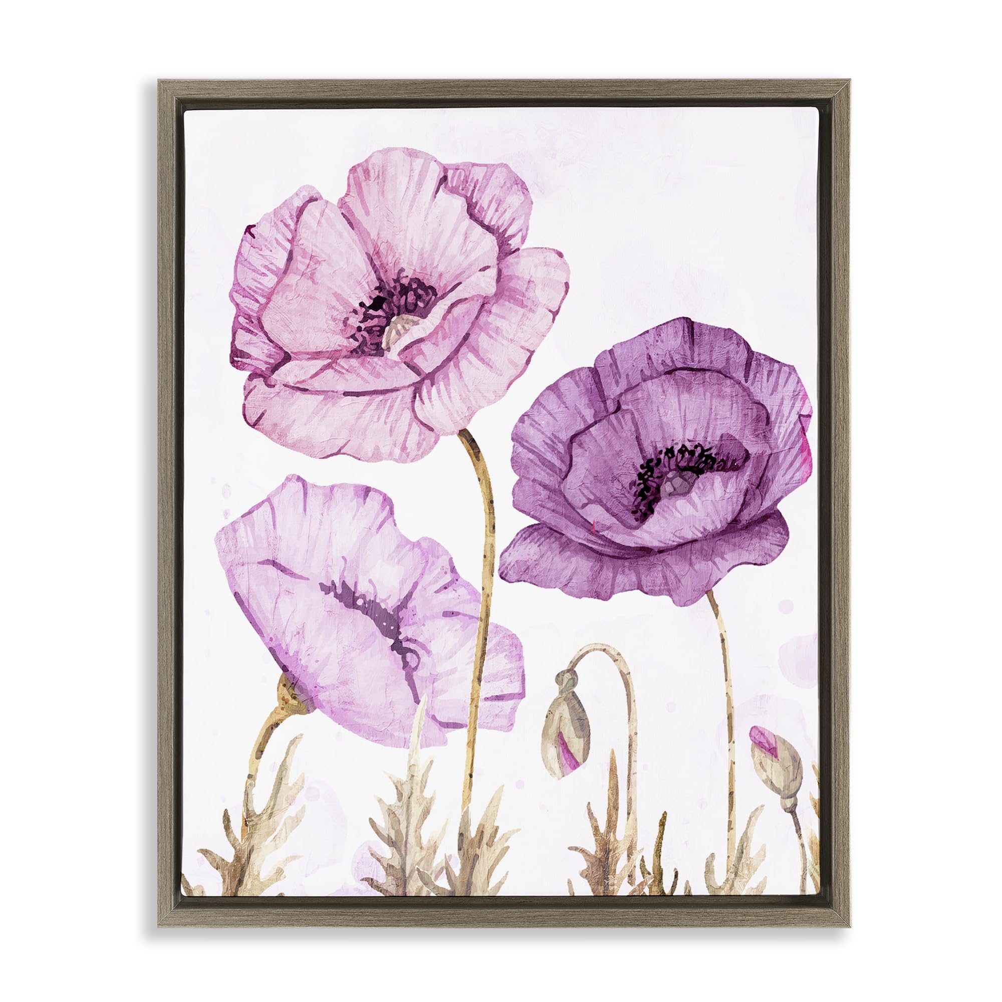 Stupell Industries Montalcino Elm (Textured) 'Bright Poppies In Purple'| Floating Frame Canvas Art
