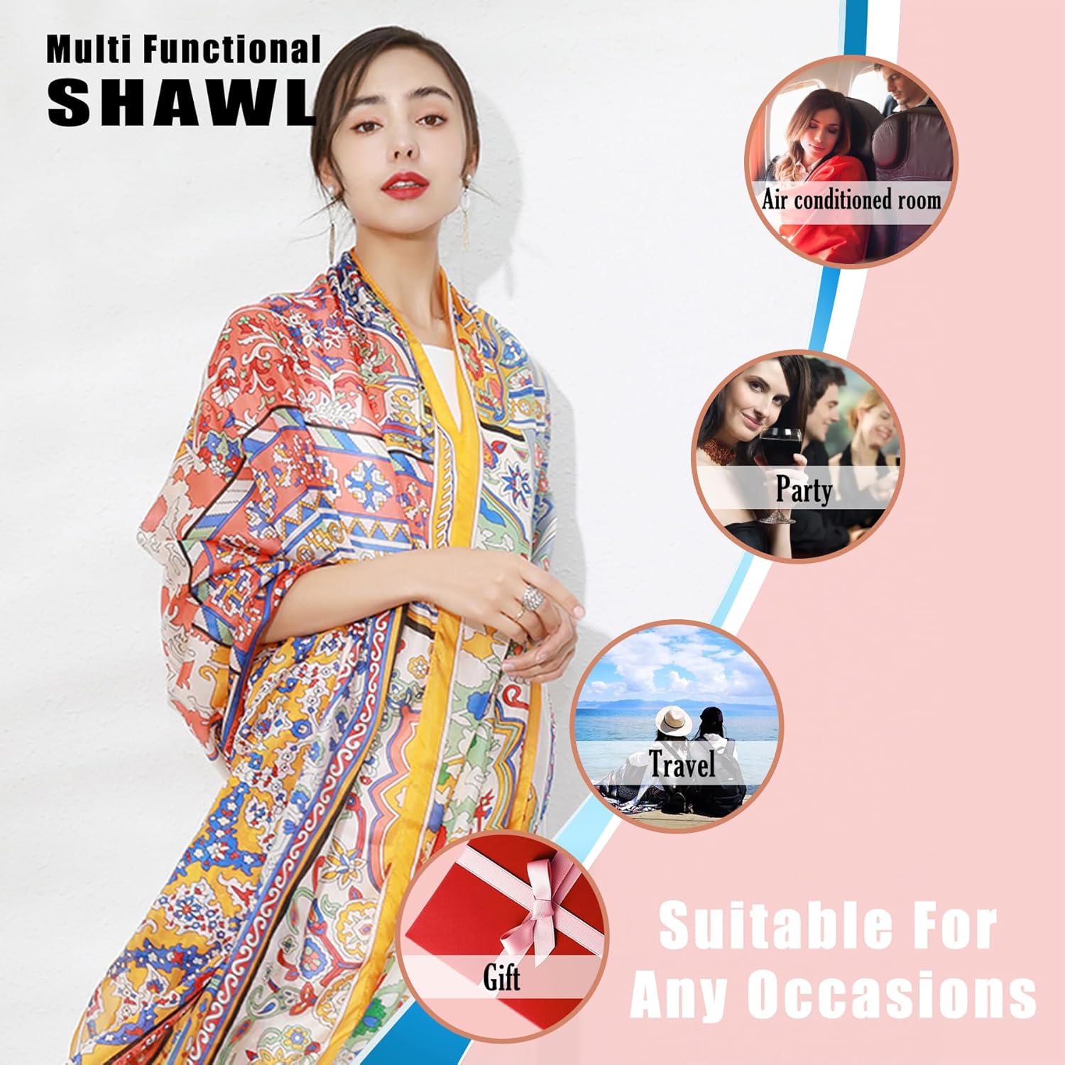 DANA XU Women's 100% Mulberry Satin Silk Pashmina Shawl Wraps Extra Large Floral Scarf for Evening Dresses, Soft Oversized - Image 5