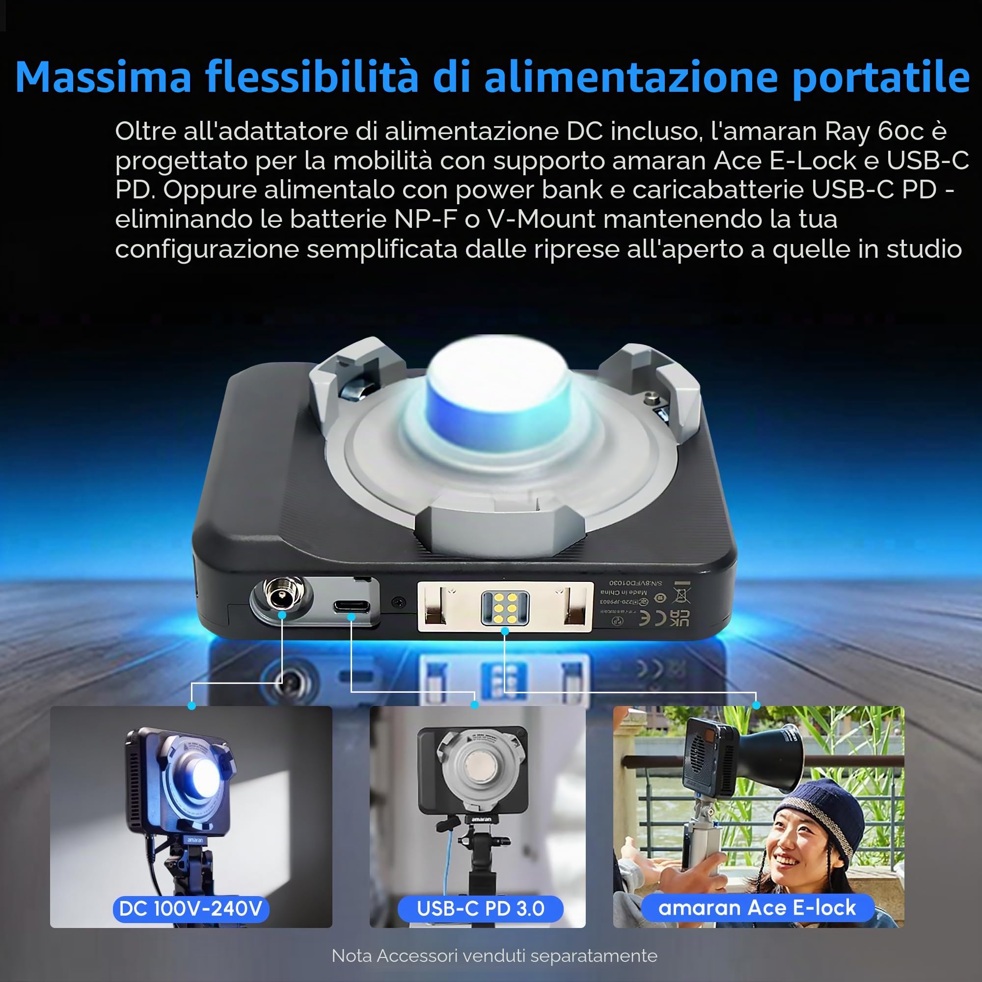 Amaran Ray 60c - Luce LED COB per video, 60 W, montaggio Bowens, ACE E--Lock, compatibile con controllo tramite app e NFC, con softbox CRI 95 TLCI 95 (60 W)