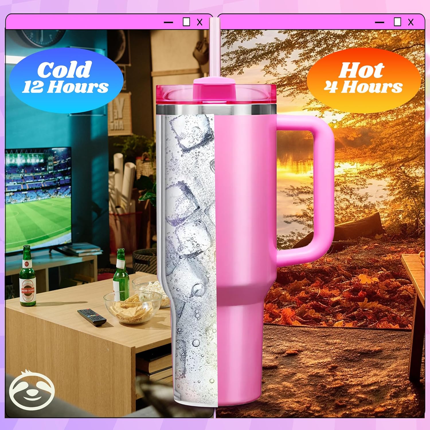 Hey, Stan 40 oz Tumbler with Handle and Straw | Insulated Cup Reusable Water Bottle Stainless Steel | Cupholder Friendly Travel Mug | Double Insulated Pink Water Bottle Tumbler | 40 oz Pink Tumbler - Image 5