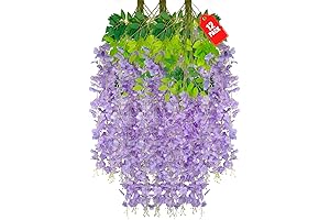 Light Purple Wisteria Hanging Flowers with LED Lights, 3.77Ft Artificial Wisteria Vines...