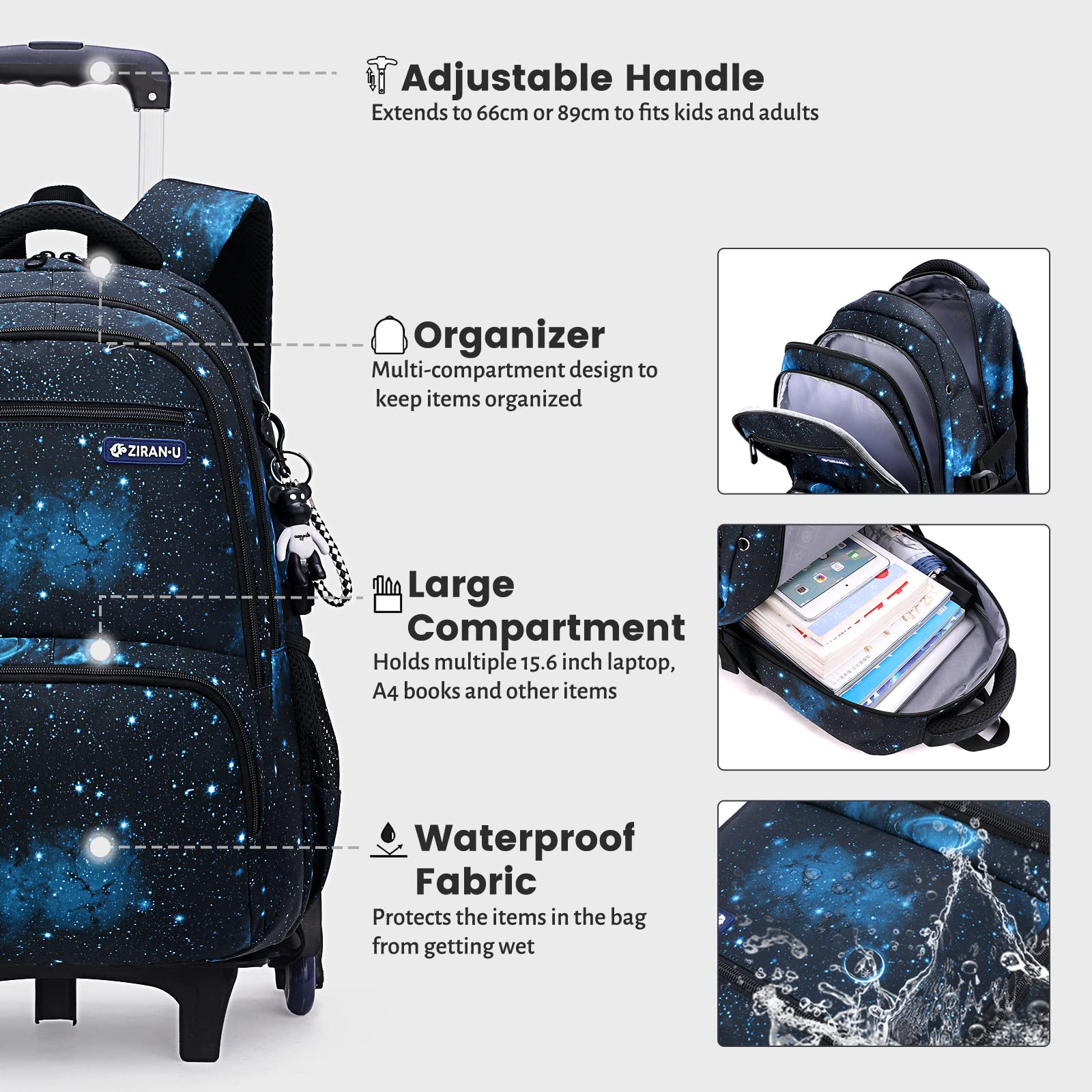 Amythe Zaino Trolley Scuola Media e Elementare,Zaino con Rotelle 6 Ruote,Sganciabile,Scuola & Viaggio,Trolley Bambini e Ragazzi, Blu | Zaino Scuola con Rotelle Sganciabile, Ritorno & Viaggio, Trolley per Bambini Ragazzi Adolescenti di 9-18 anni