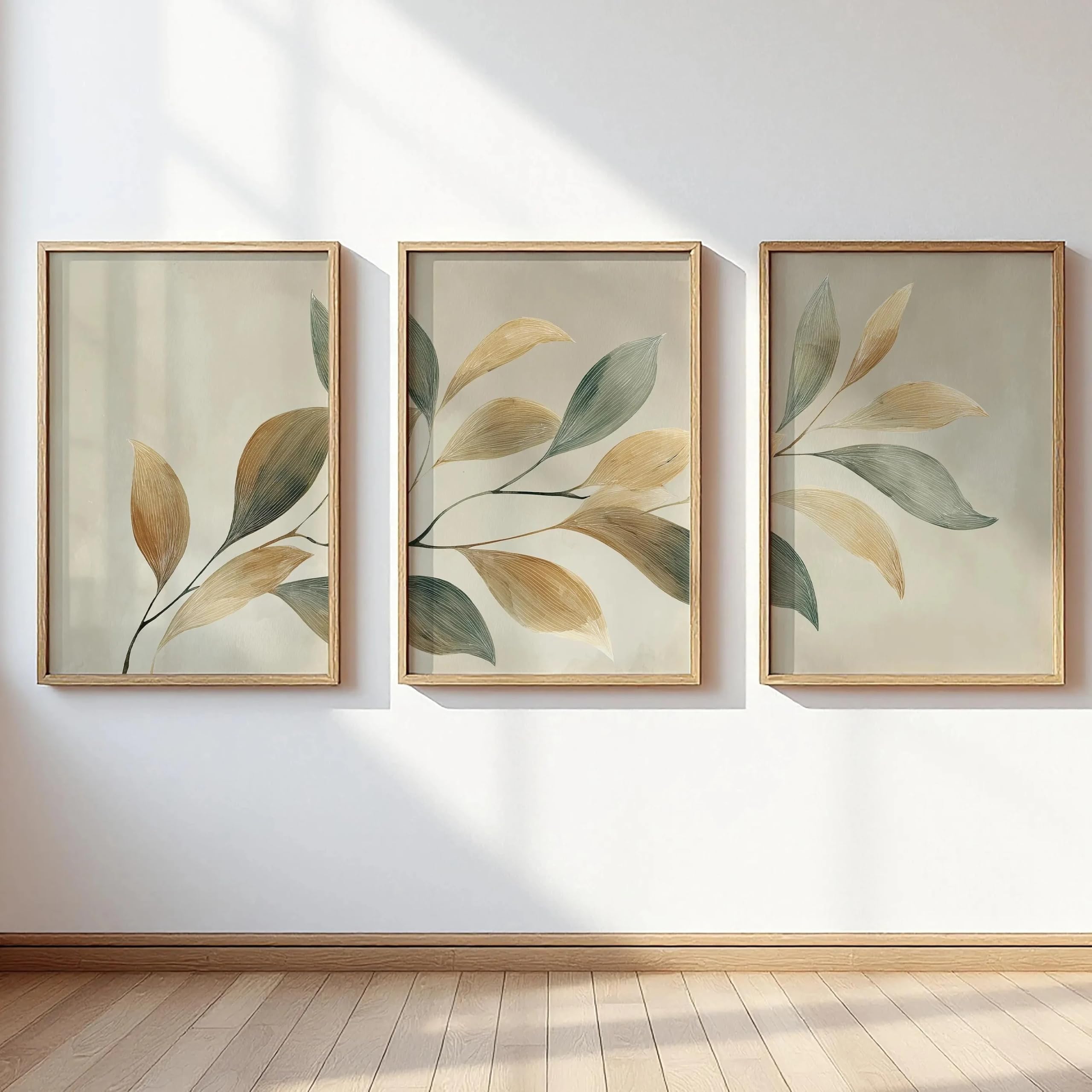 Ltjiajuypd Frameless Sage Green Olive Golden Botanical Leaf Branch Canvas Wall Art Prints Living Room Decor(40X55cm-3Pcs)
