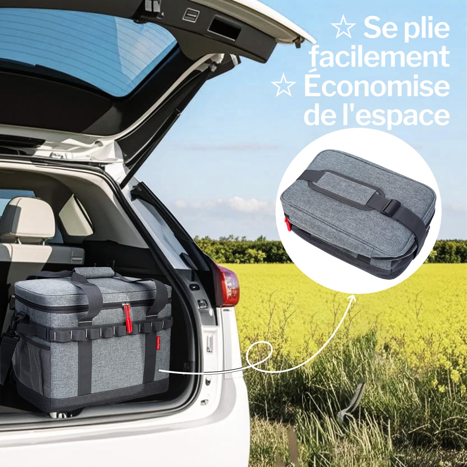 Sac Isotherme 30L, 12 Heures Refroidissement, Grand Glaciere Souple Isotherme Portable pour Repas Homme & Femme avec Plusieurs Poignées, pour Pique-Nique, Camping, Voiture, Plage