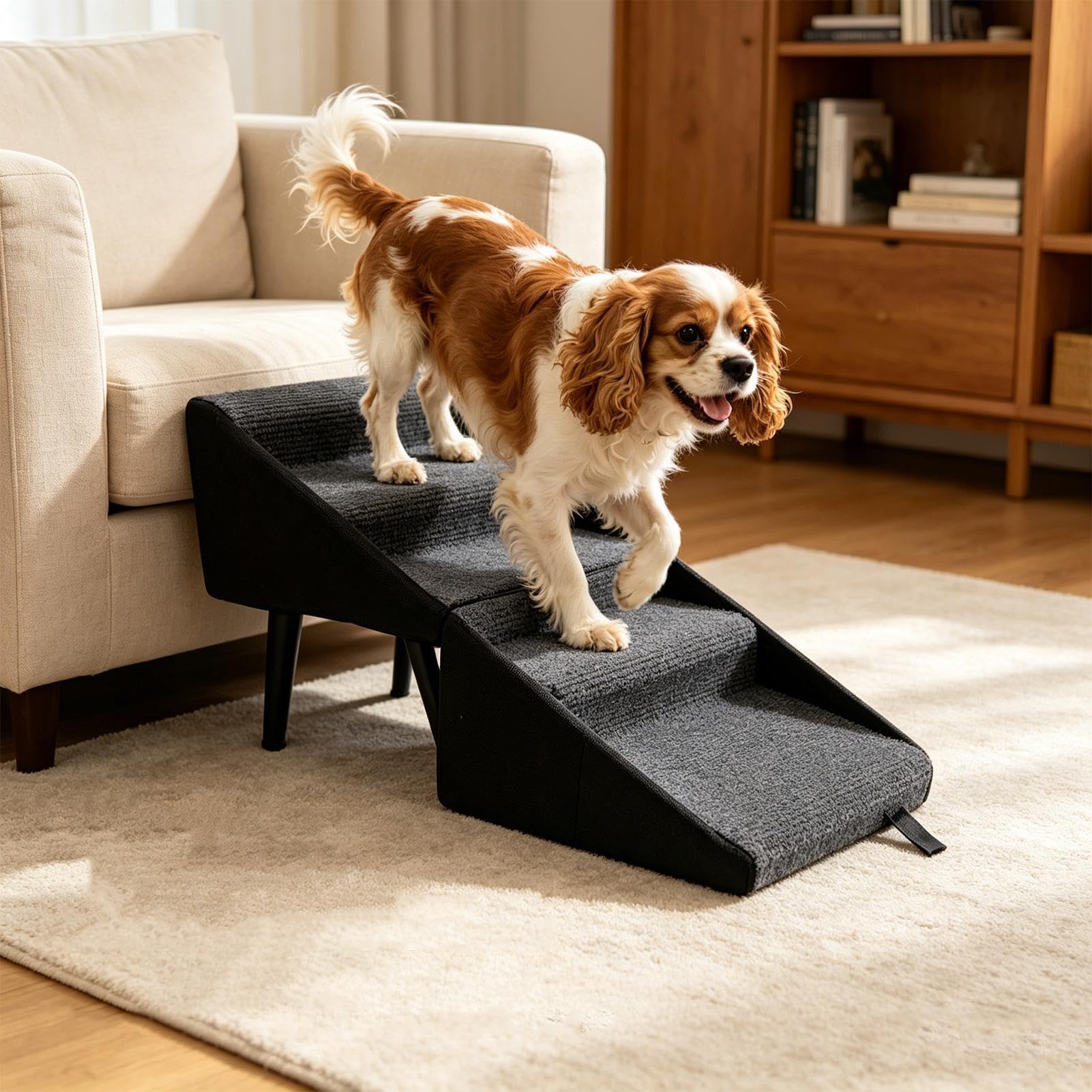 Rampa para Perros de Cama Escaleras Rampa Antideslizante y Resistente | Peldaños Estables de Mascotas para Cachorros Mayores o Senior Sofá Coche Salón Dormitorio Interior Exterior Junto a la Cama