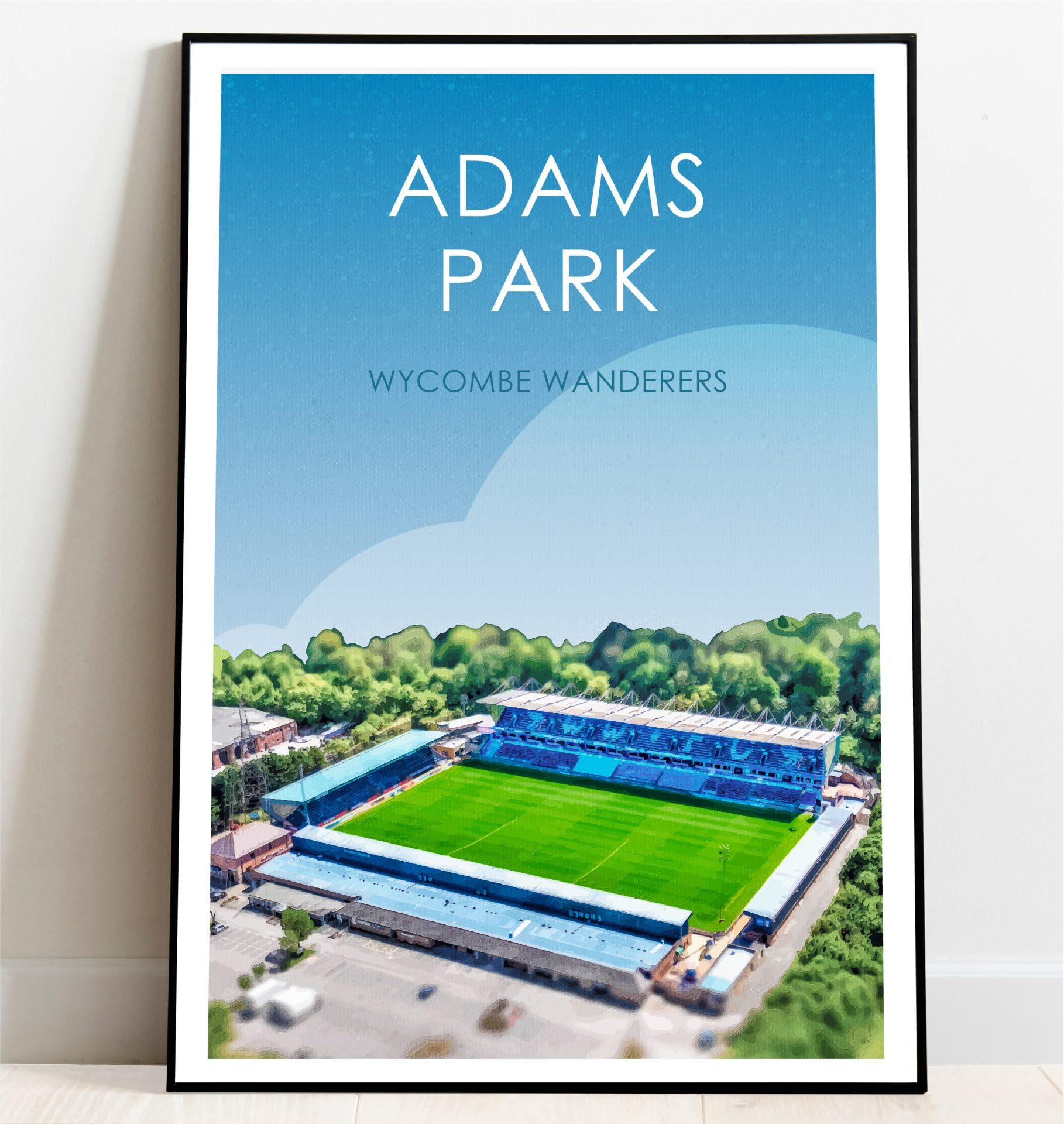 Ultras Fc White Wycombe Wanderers Adams Park Retro Art Print (A5 Giclee Print - Landscape)