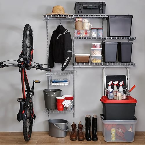 SOH DESIGN Kit de estante de armario de alambre plateado, estantería para áreas abiertas, riel de estante con estantería expandible y sistema