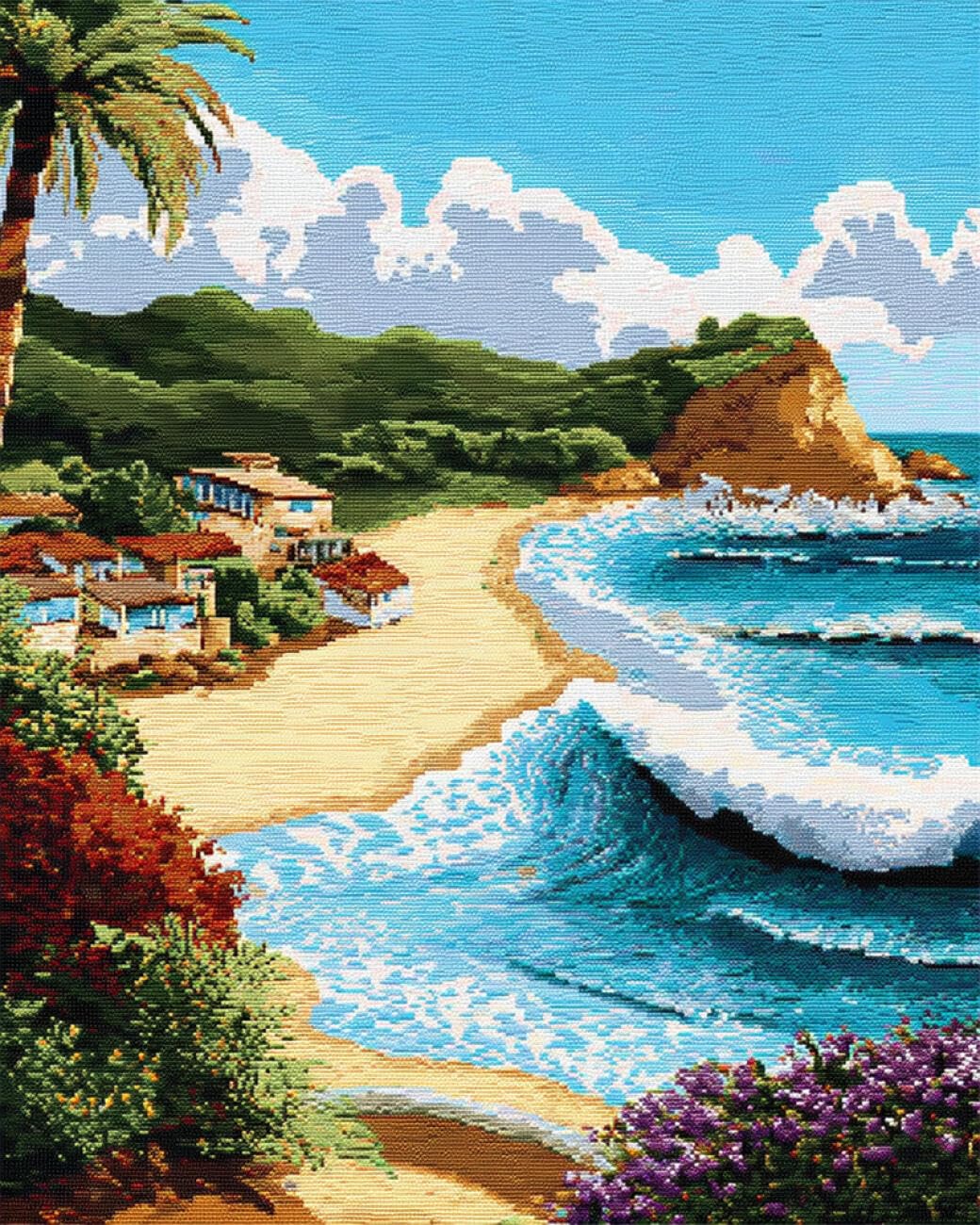 AYAOYANGGO Landscape DIY Bead Cross Stitch Kits Seaside Town Beadwork Craft Kit for Beginners,Needlework Set,Preprint Pattern Decor Wall Art 50x60cm
