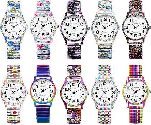 Miniatura 7 de Lancardo Reloj de banda elástica para mujer Bohemia elástica analógica cuarzo gran número blanco reloj de pulsera fácil de leer cumpleaños Navidad