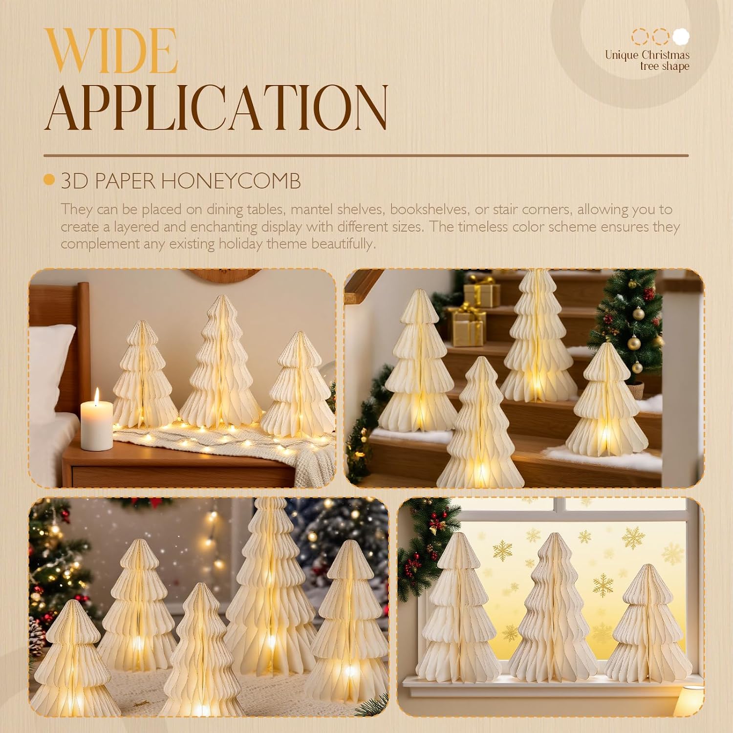 5 Pcs Christmas Table Decorations Indoor, 3D Honeycomb Paper Christmas Trees, Light Up Vintage Table Centerpieces for Christmas Winter Wonderland Holiday Party Weddings Home Decor, 8/10/12 Inch
