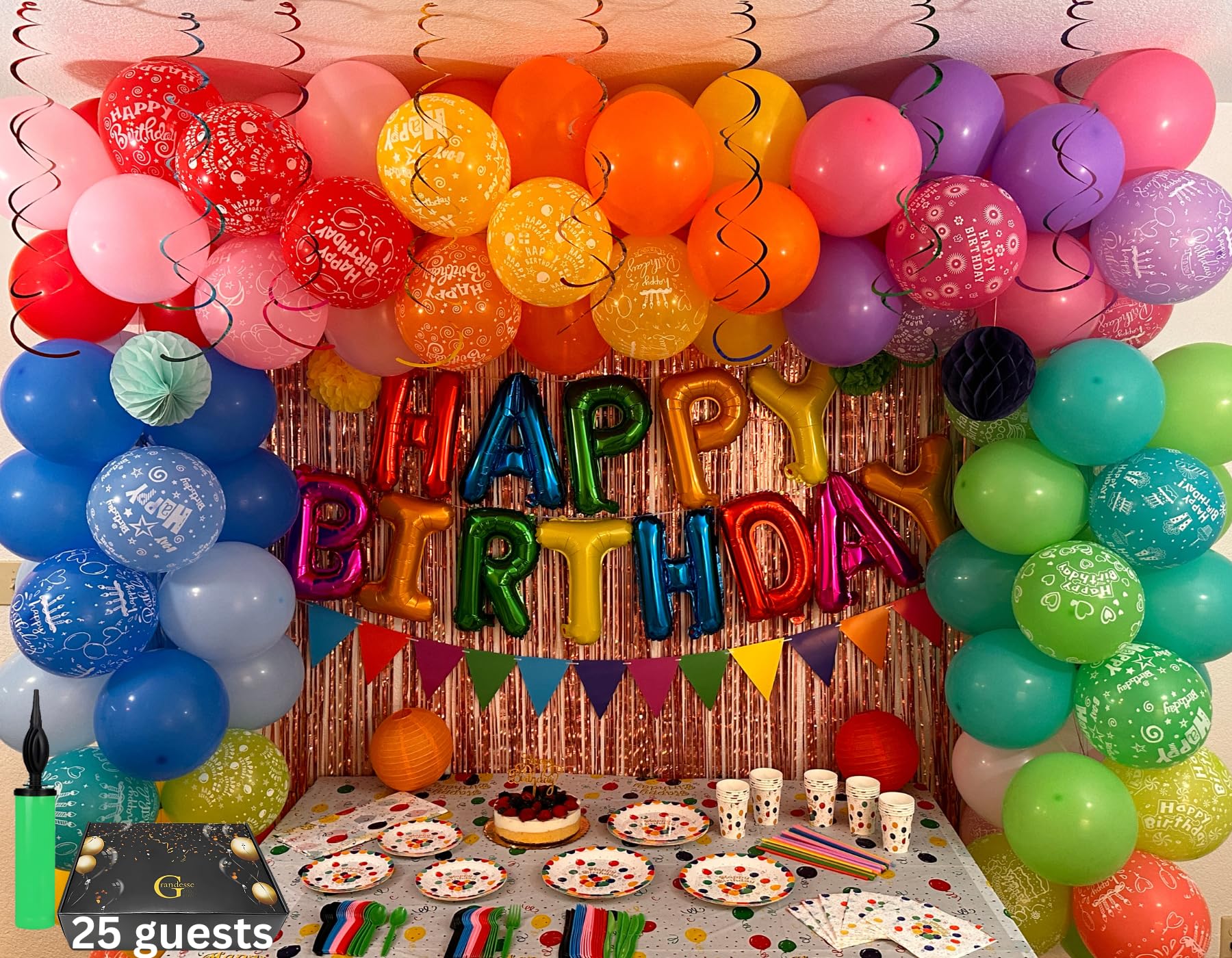 GrandesseWonderland Party:328-piece Set for 25 Guests.Perfect for Birthdays,Baby Showers,Balloons, Decorations.Easily create elegant party decorations for your celebrations. (Wonderland Party)